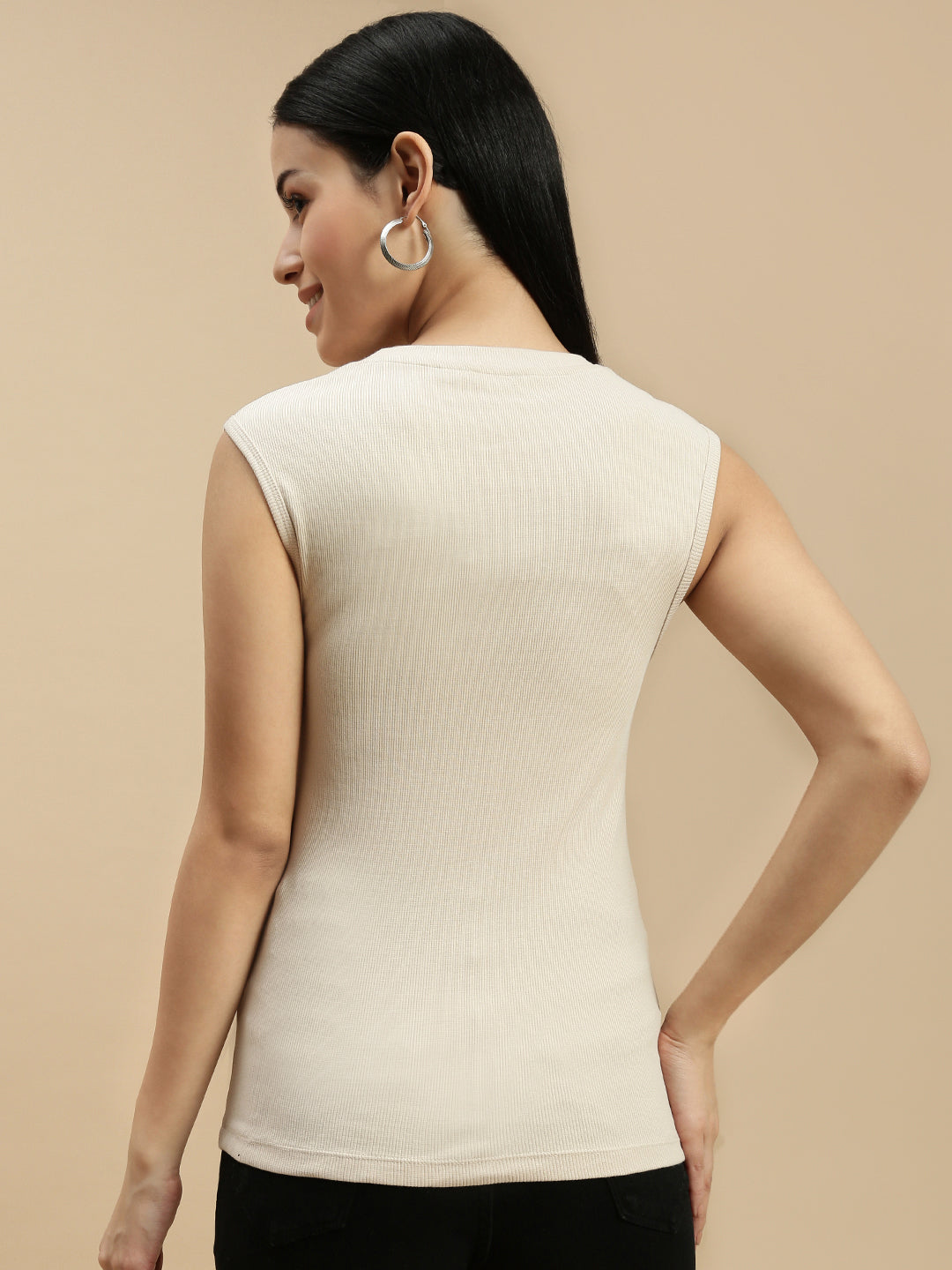 Women Beige Sleeveless Top