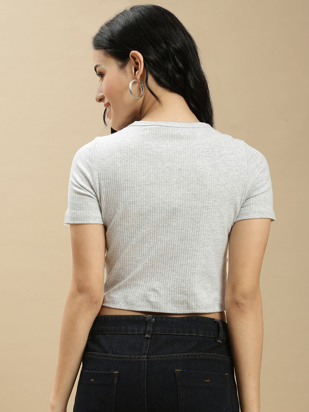 Women White Half Sleeve Crop Top