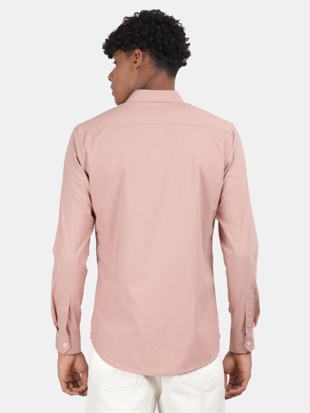 Men Beige Slim Fit Spread Collar Full Sleeve Casual Shirt