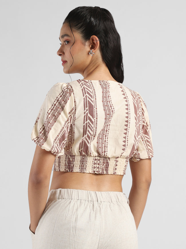 Women Beige Printed Crop Top