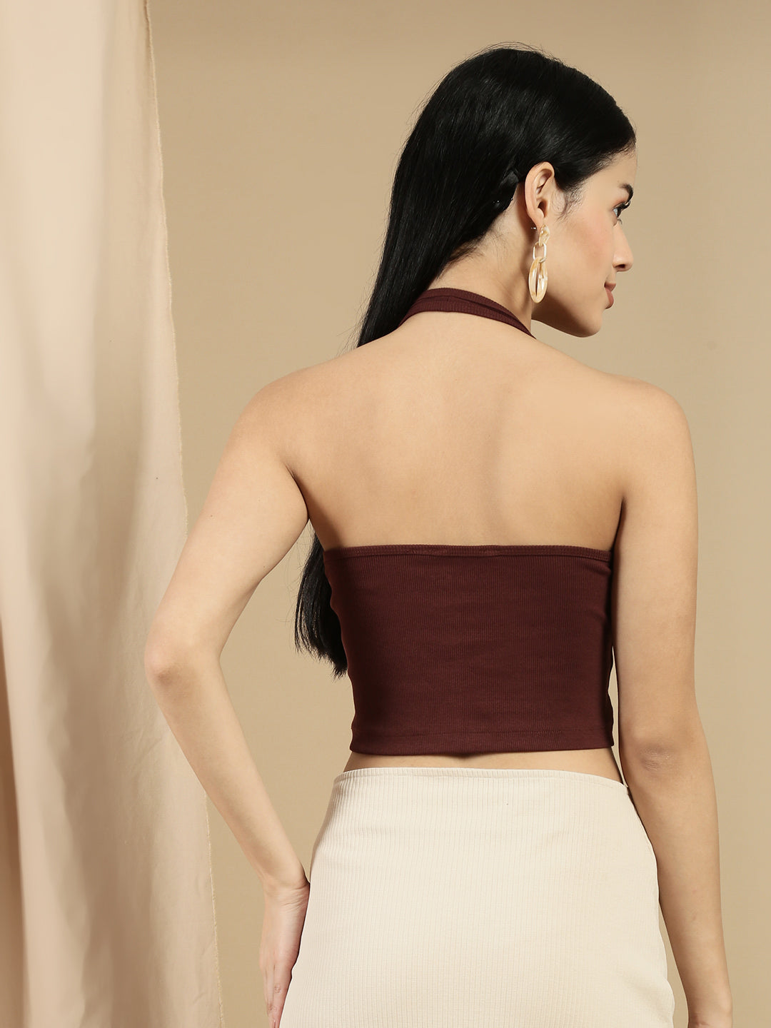 Women Brown Sleeveless Crop Top