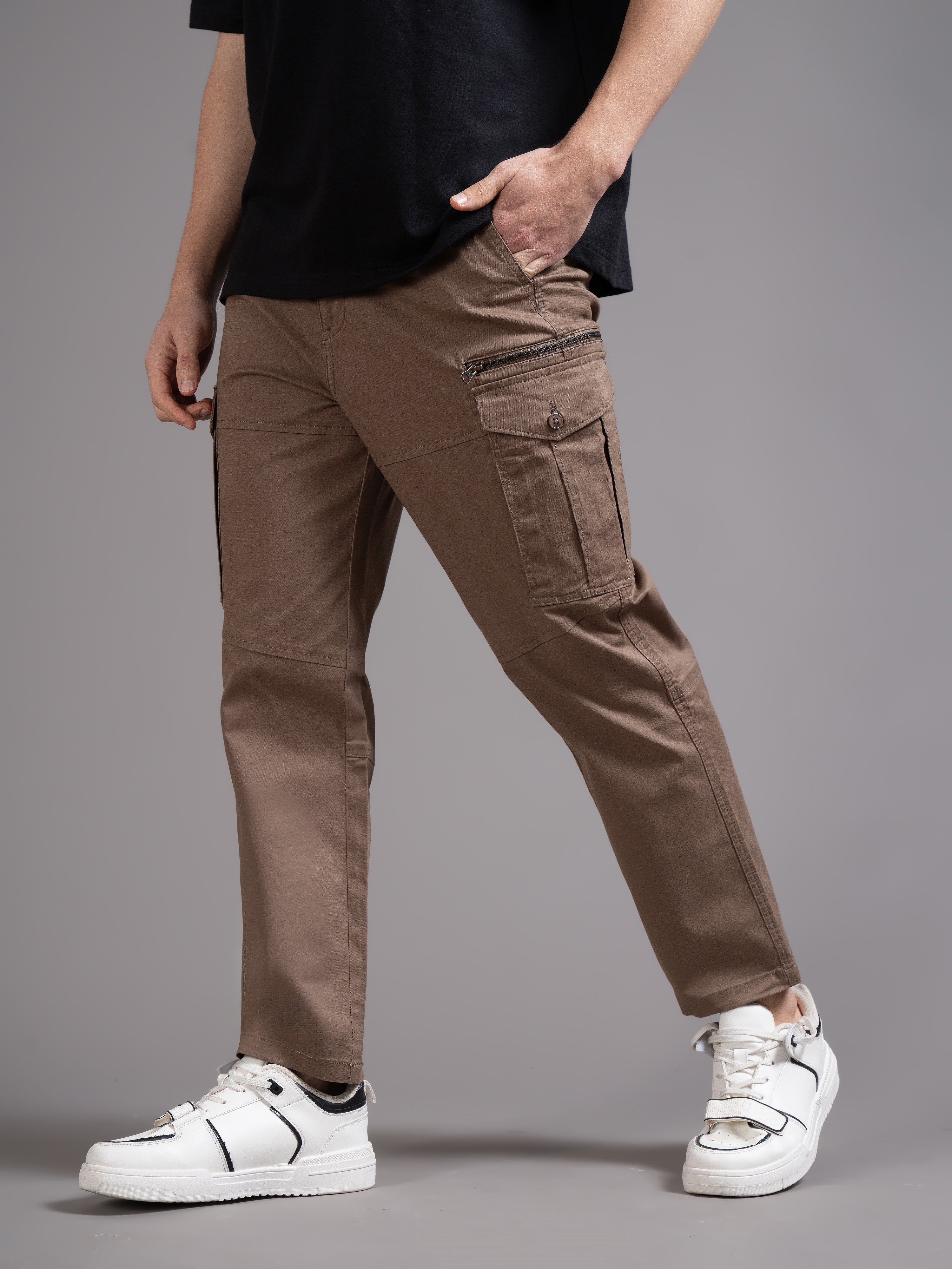 Men Brown Relaxed Fit Cargo Trouser