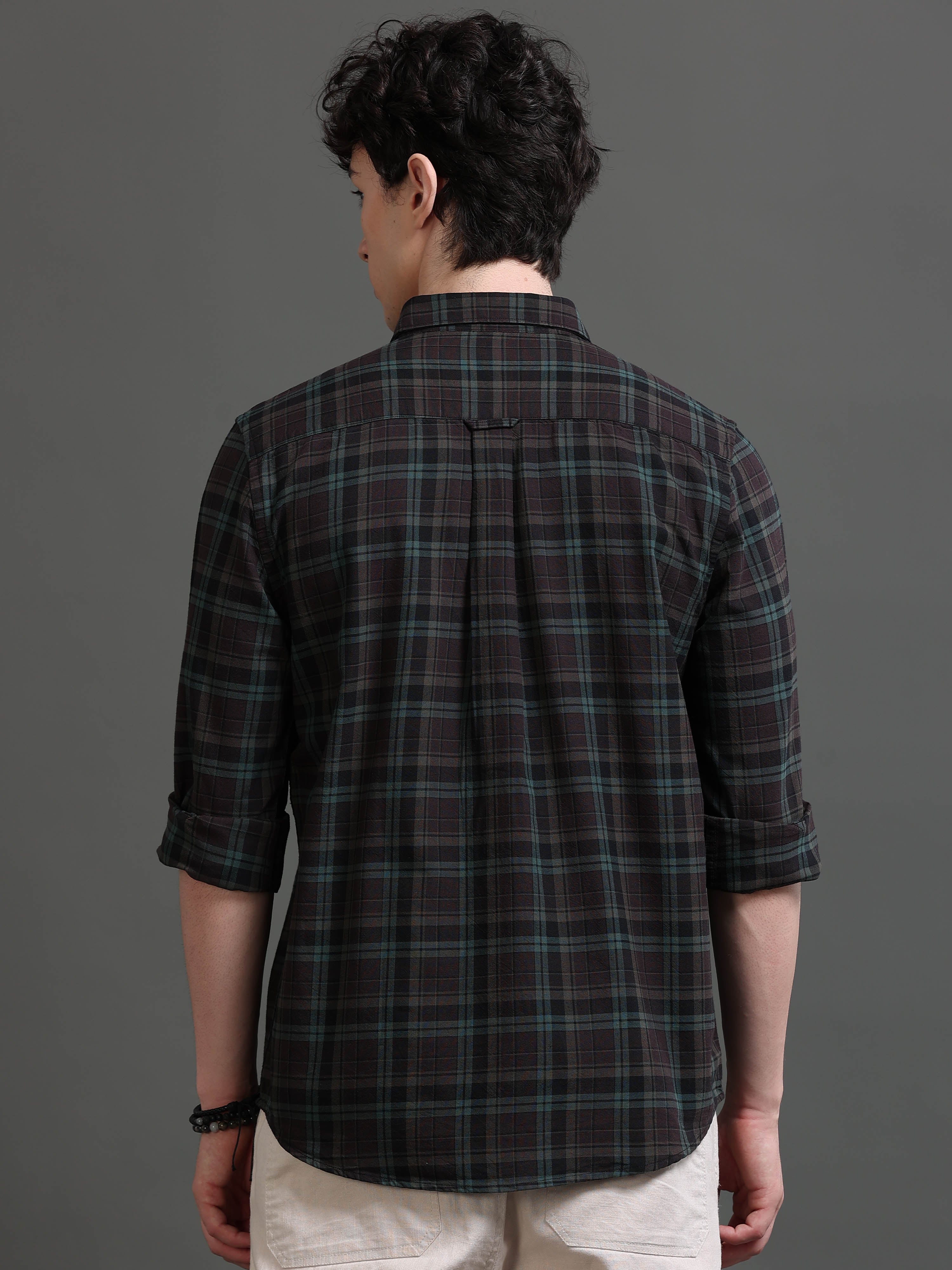 Men Green Checked Shirt