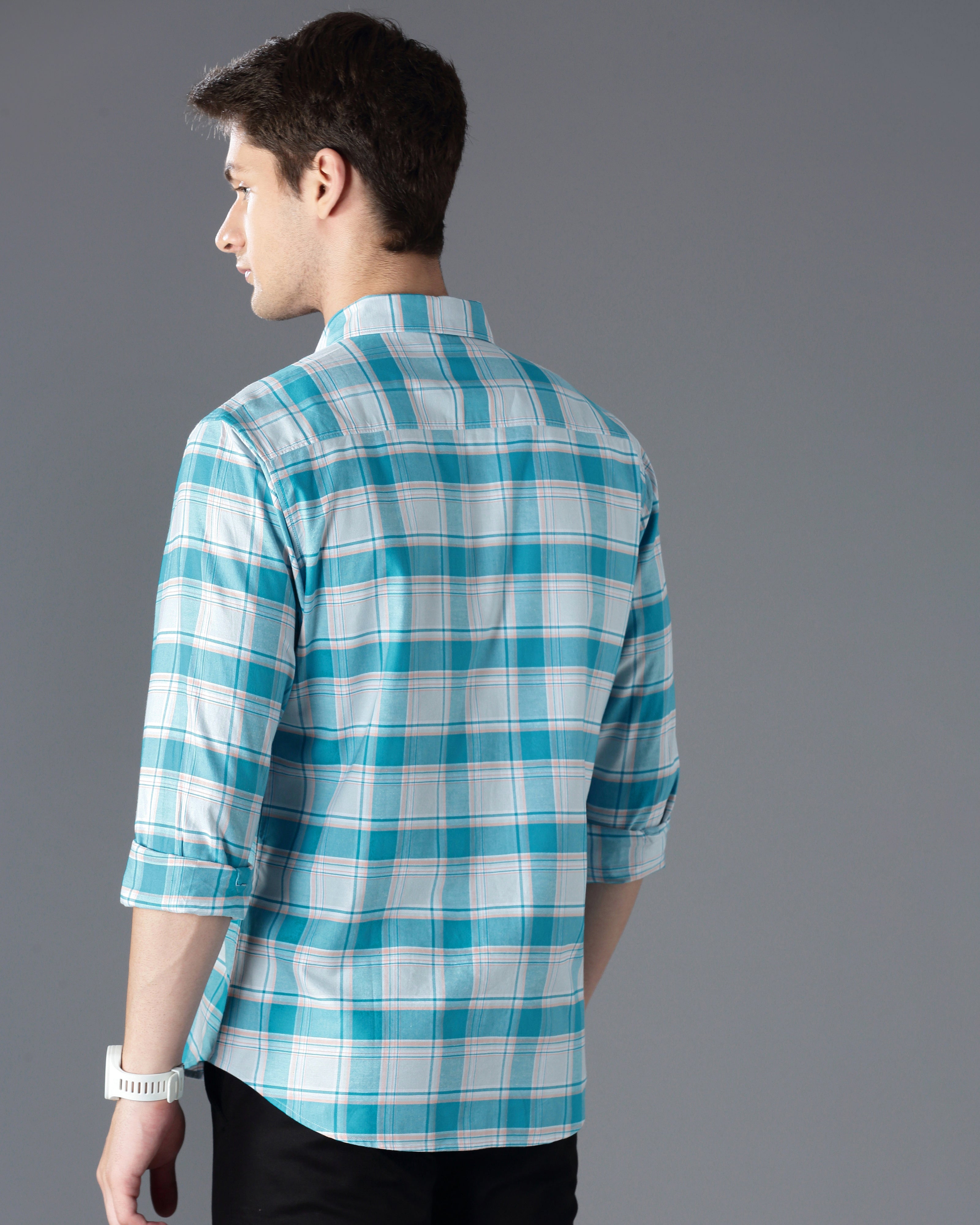 Men Blue Cotton Slim Shirt