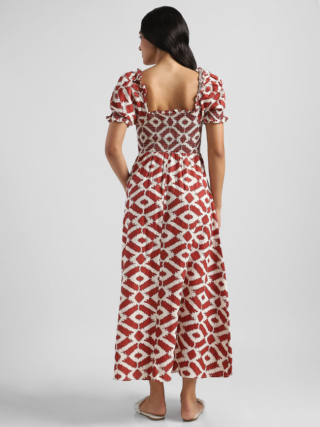 Women Printed Brown Baloon Sleeve Maxi Dress