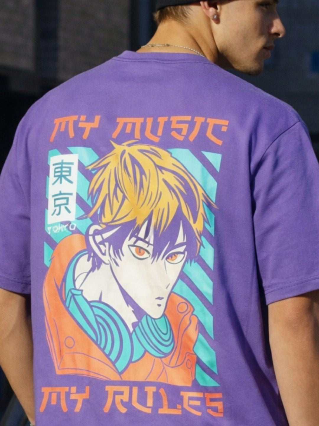 Men Purple Oversized Printed T-shirt