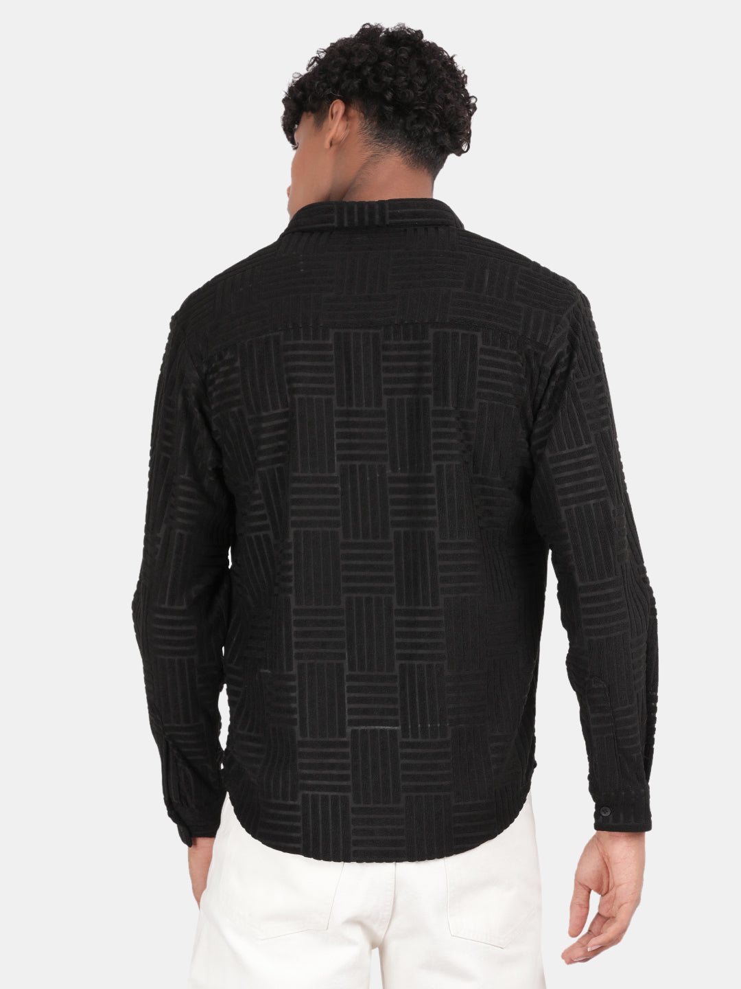 Men Black Slim Fit Spread Collar Full Sleeve Casual Shirt