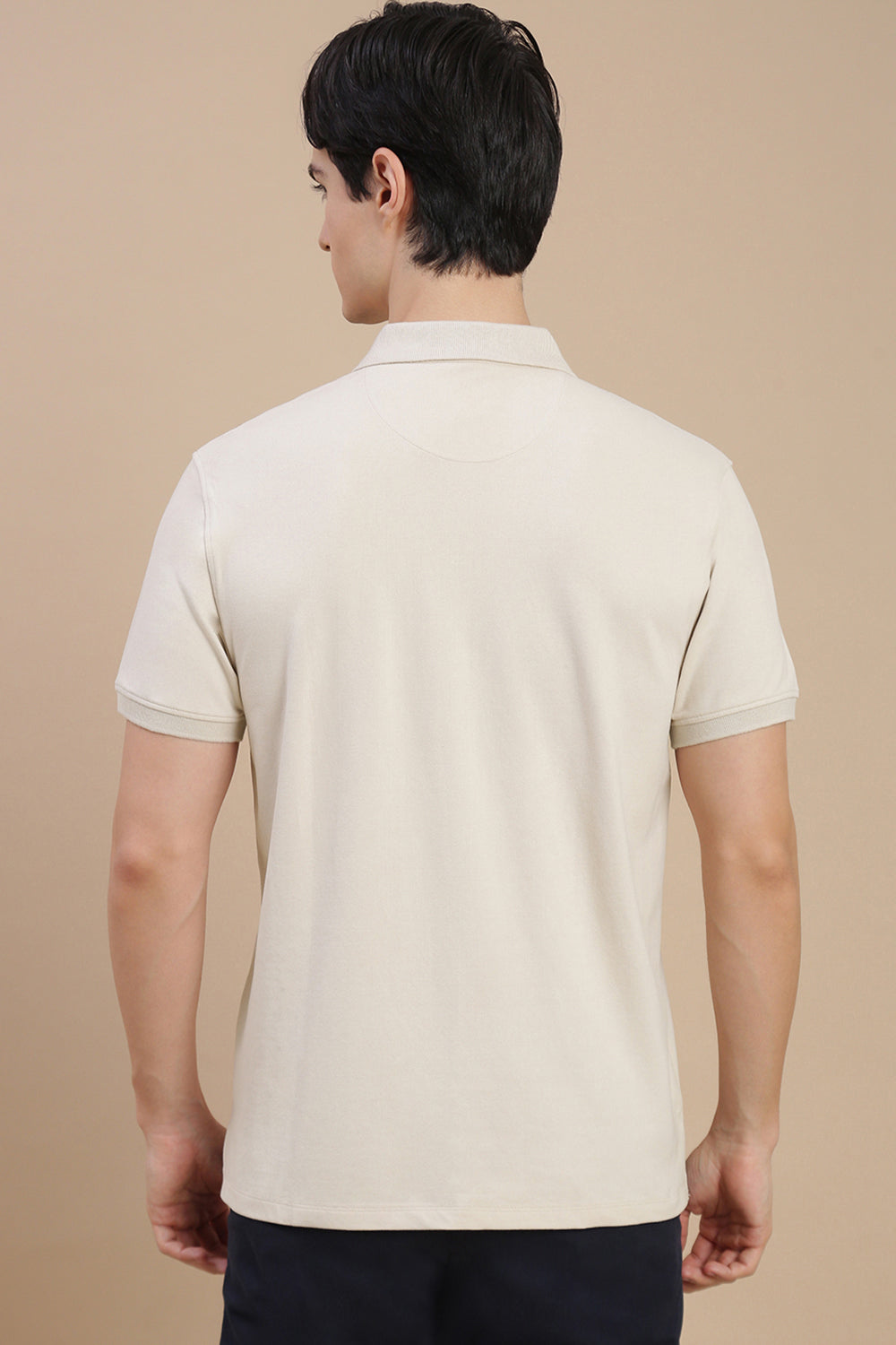 Men Beige Basic Solid Polo T-Shirt