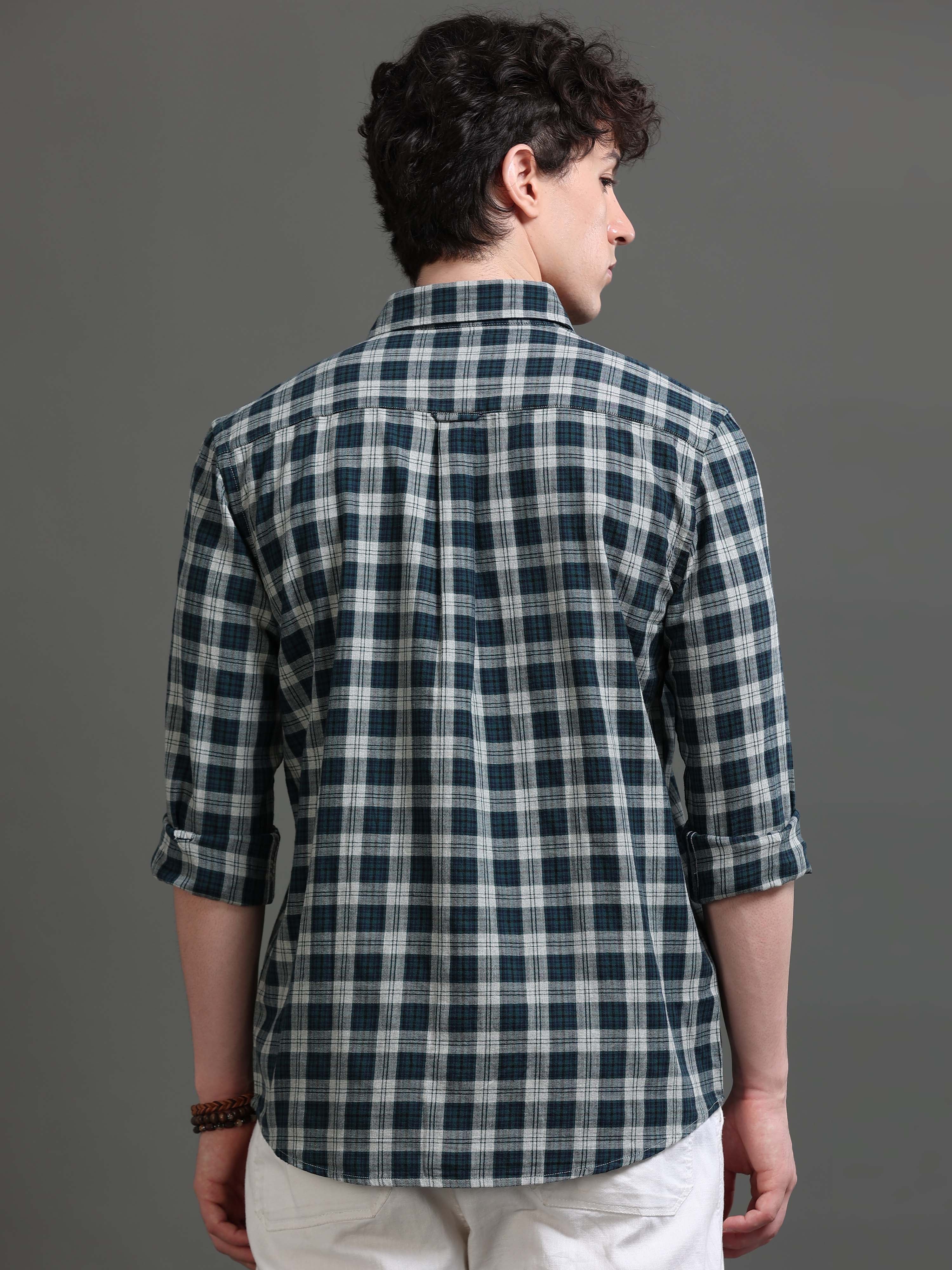 Men Teal Checked Shirt