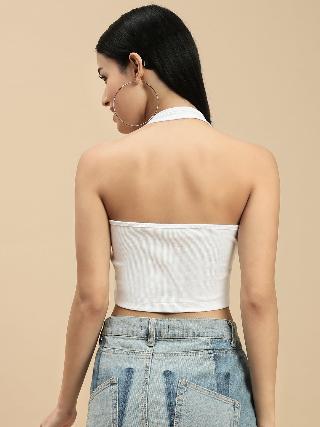 Women White Sleeveless Crop Top
