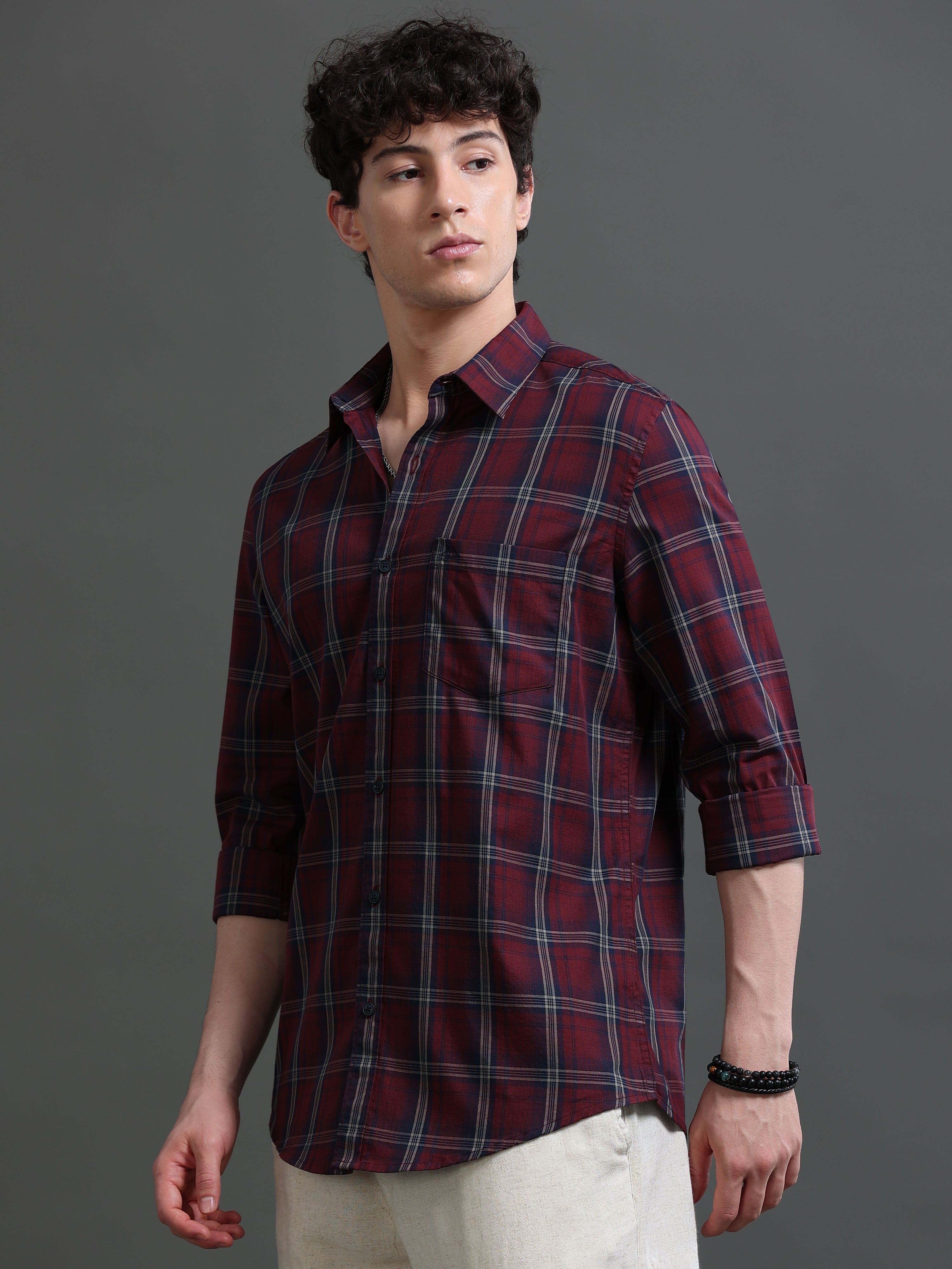 Men Red Check Shirt