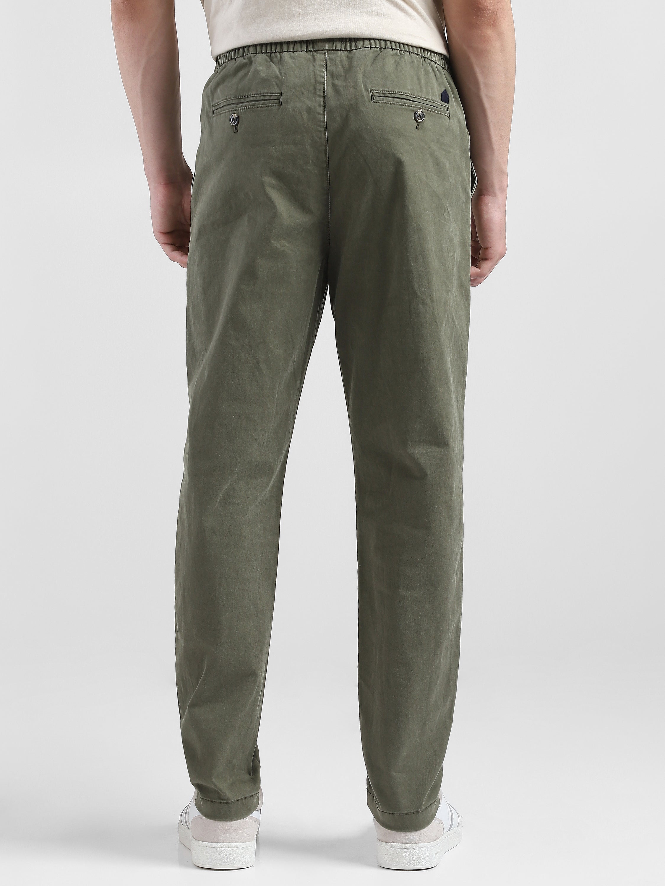 Men Olive Cotton Blend Pants