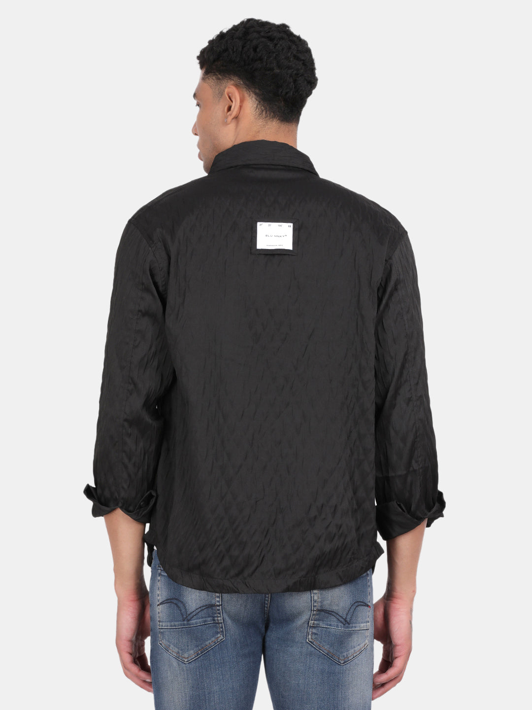 Men Black Slim Fit Spread Collar Full Sleeve Casual Shirt