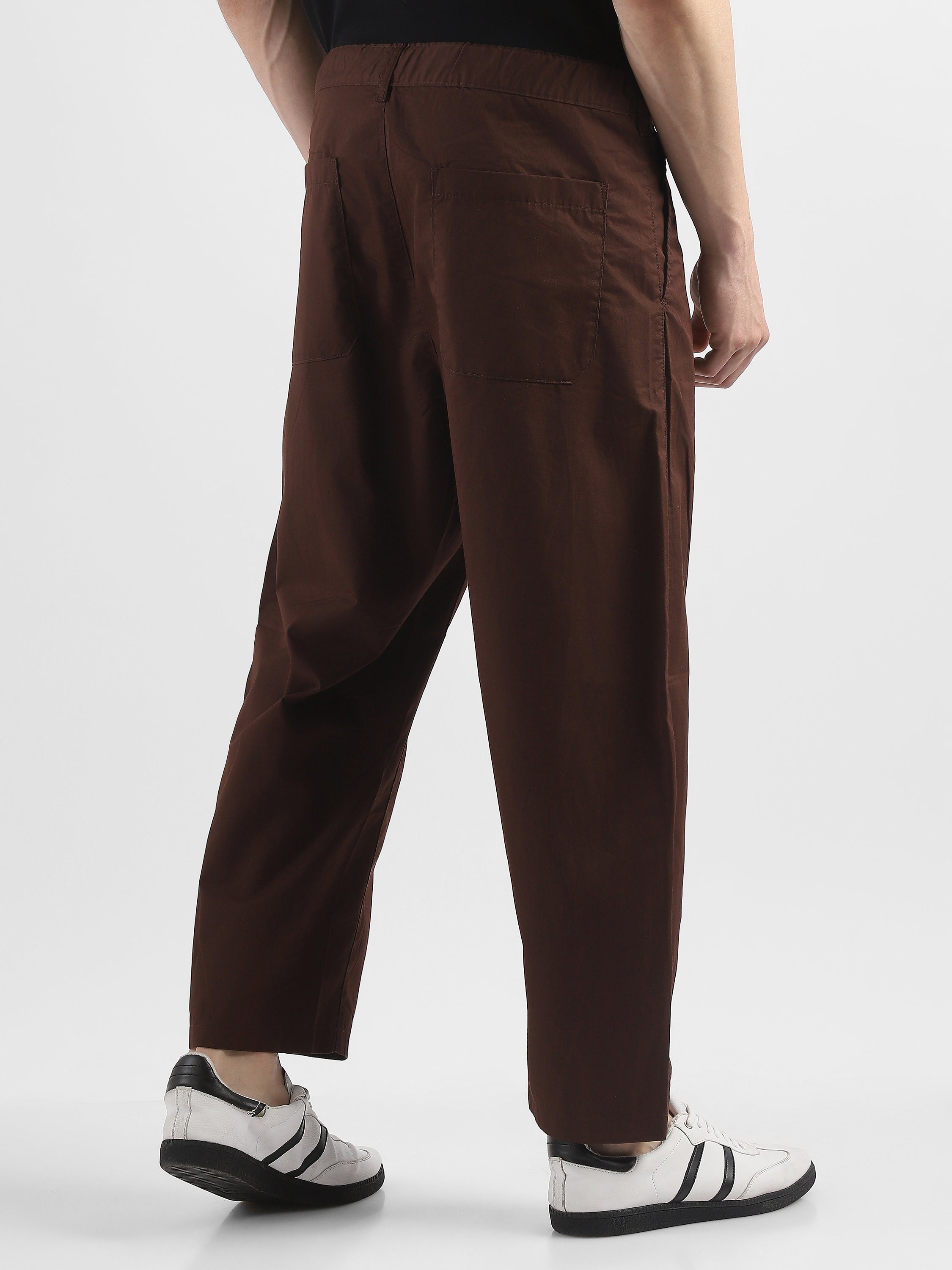 Men Brown Pleated Mid Rise Comfort Fit Trousers