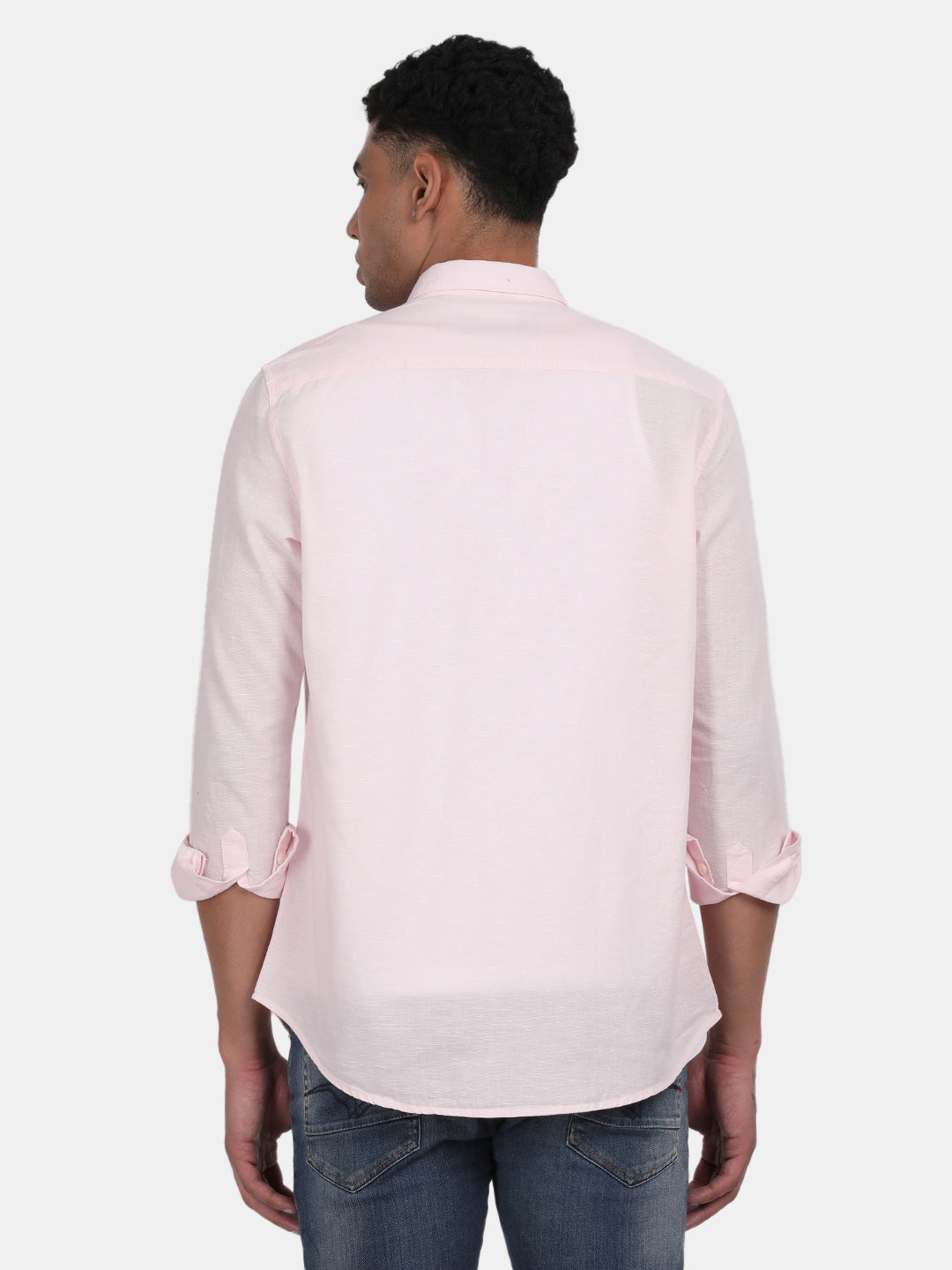 Men Light Pink Slim Fit Spread Collar Full Sleeve Casual Shirt