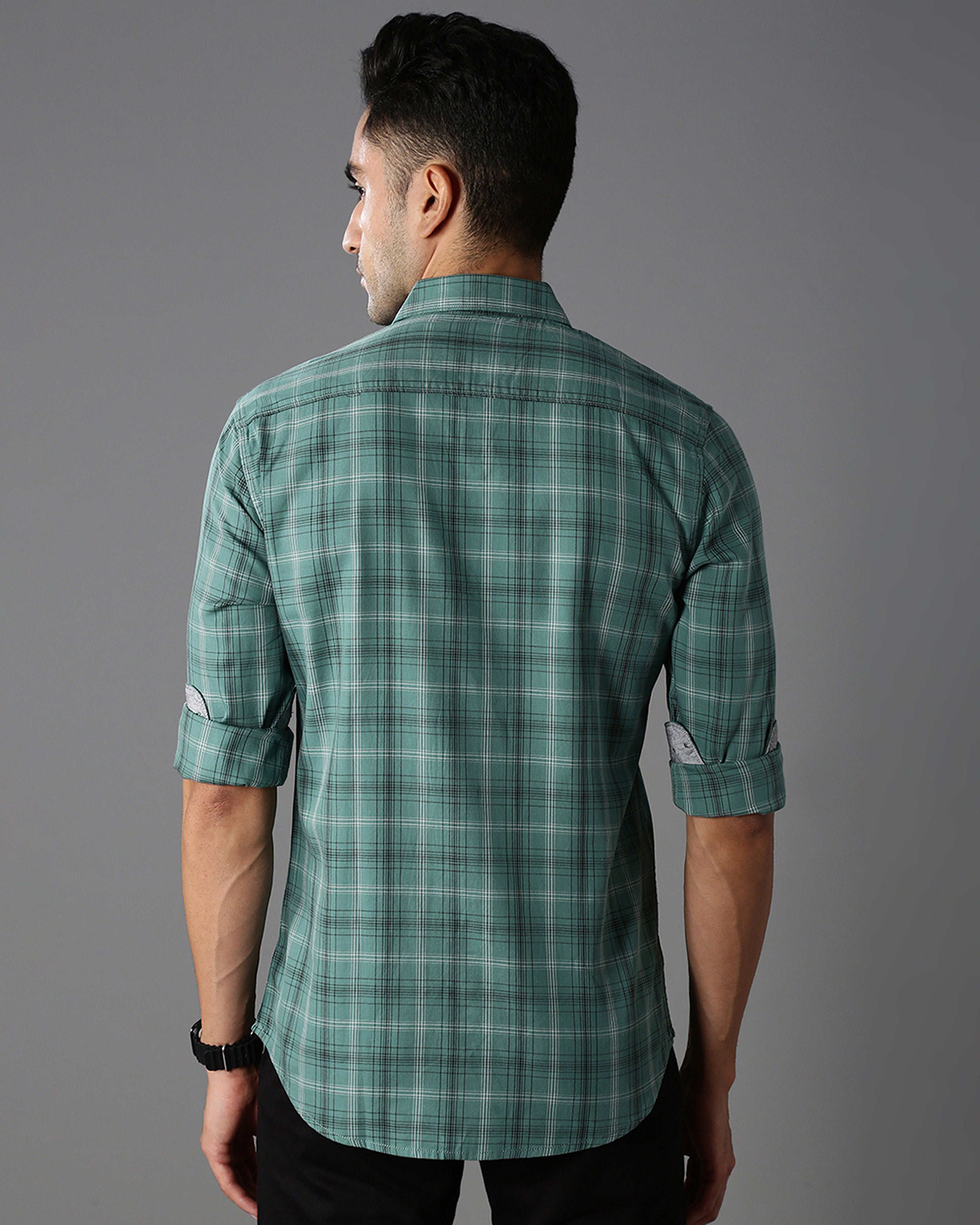 Men Green Cotton Slim Shirt