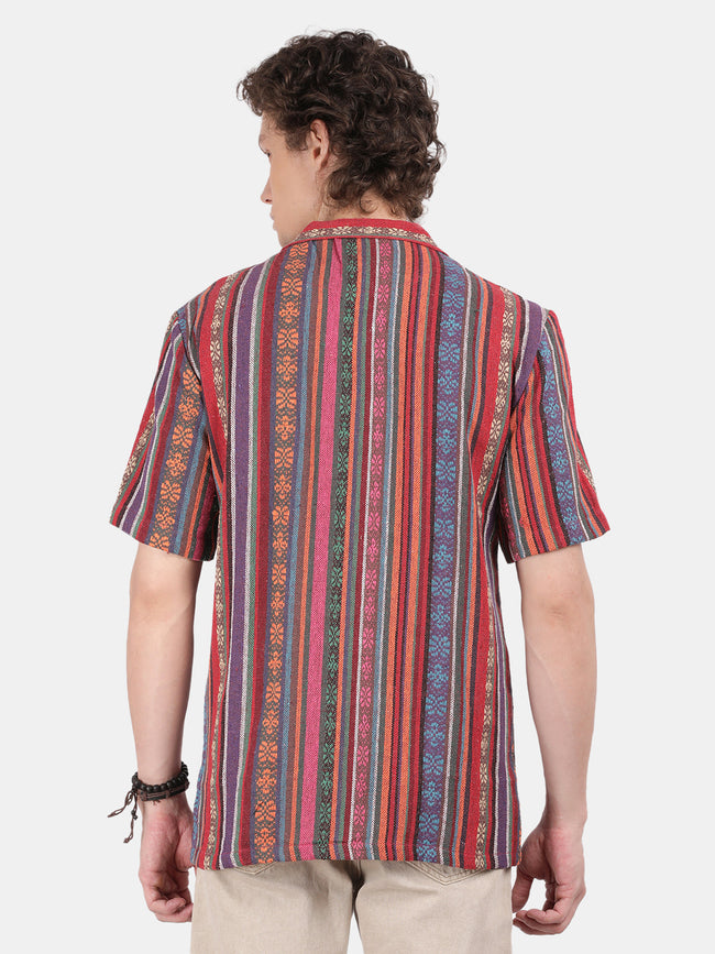 Men Red Slim Fit Spread Collar Half Sleeve Casual Shirt
