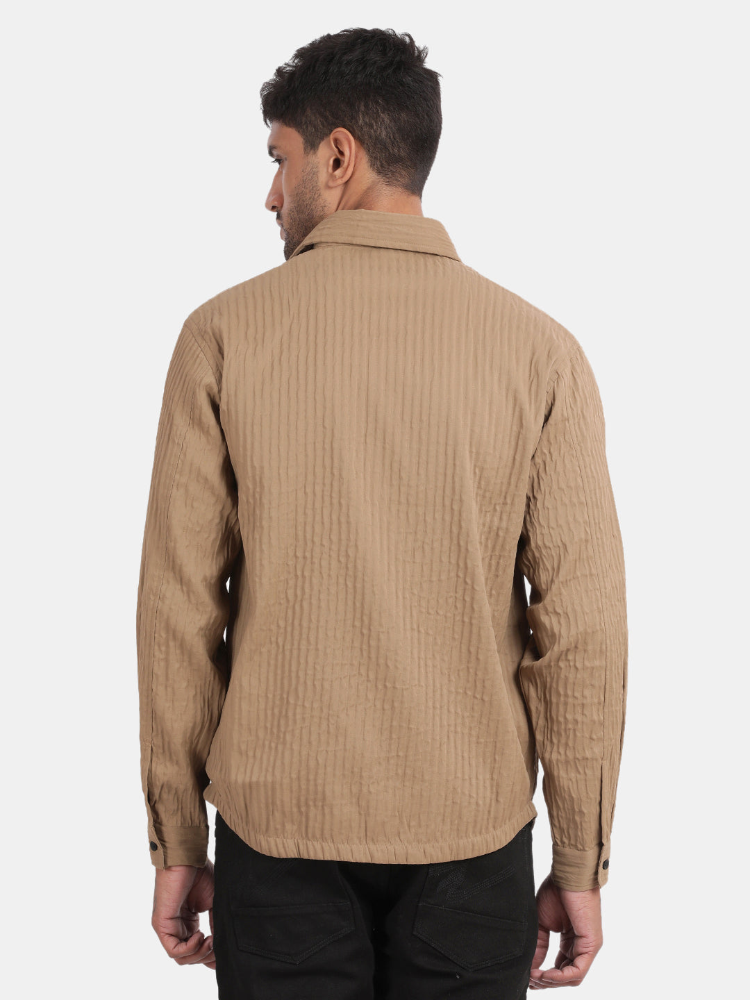 Men Brown Slim Fit Spread Collar Full Sleeve Casual Shirt