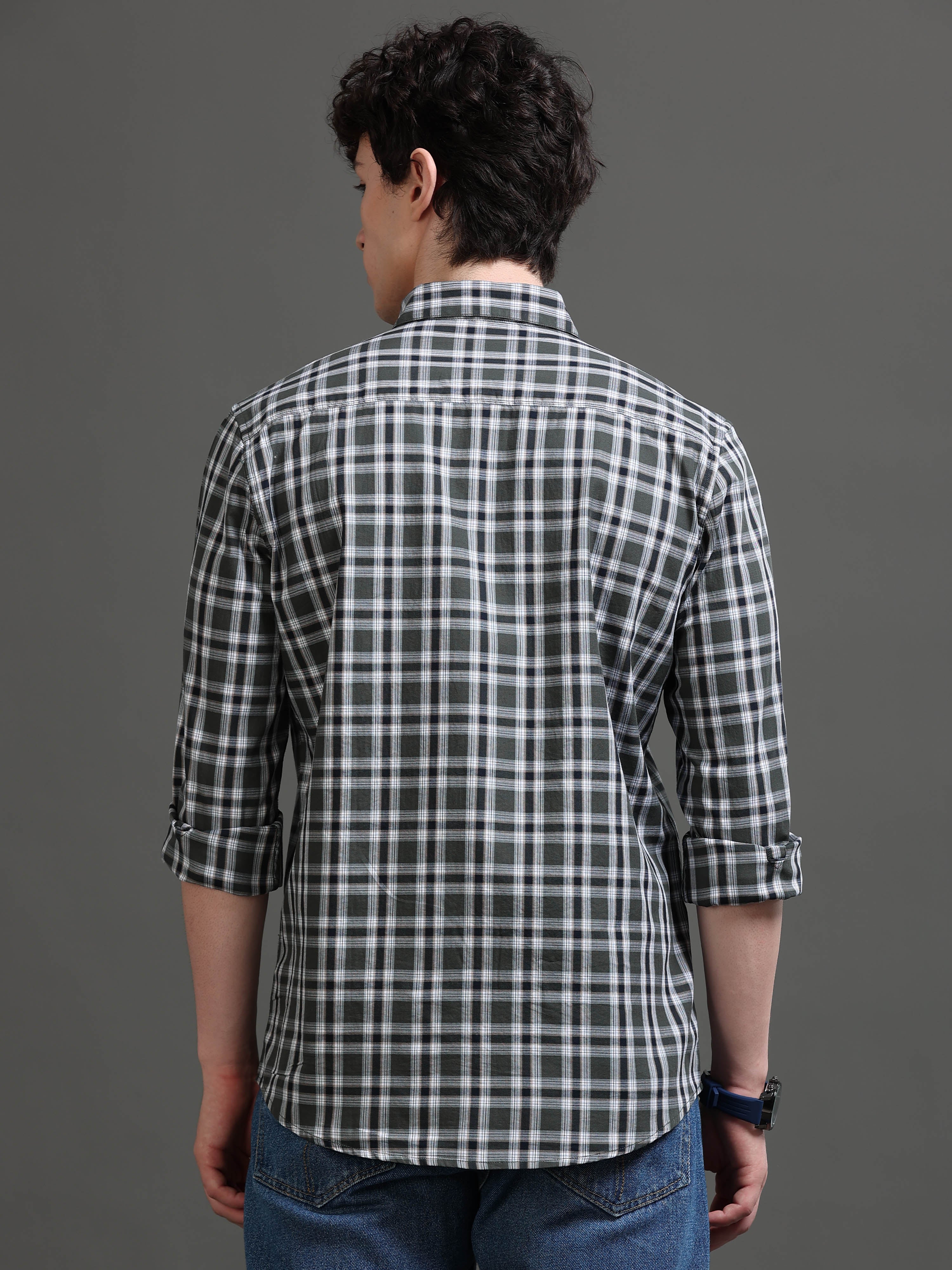 Men Green Checked Shirt