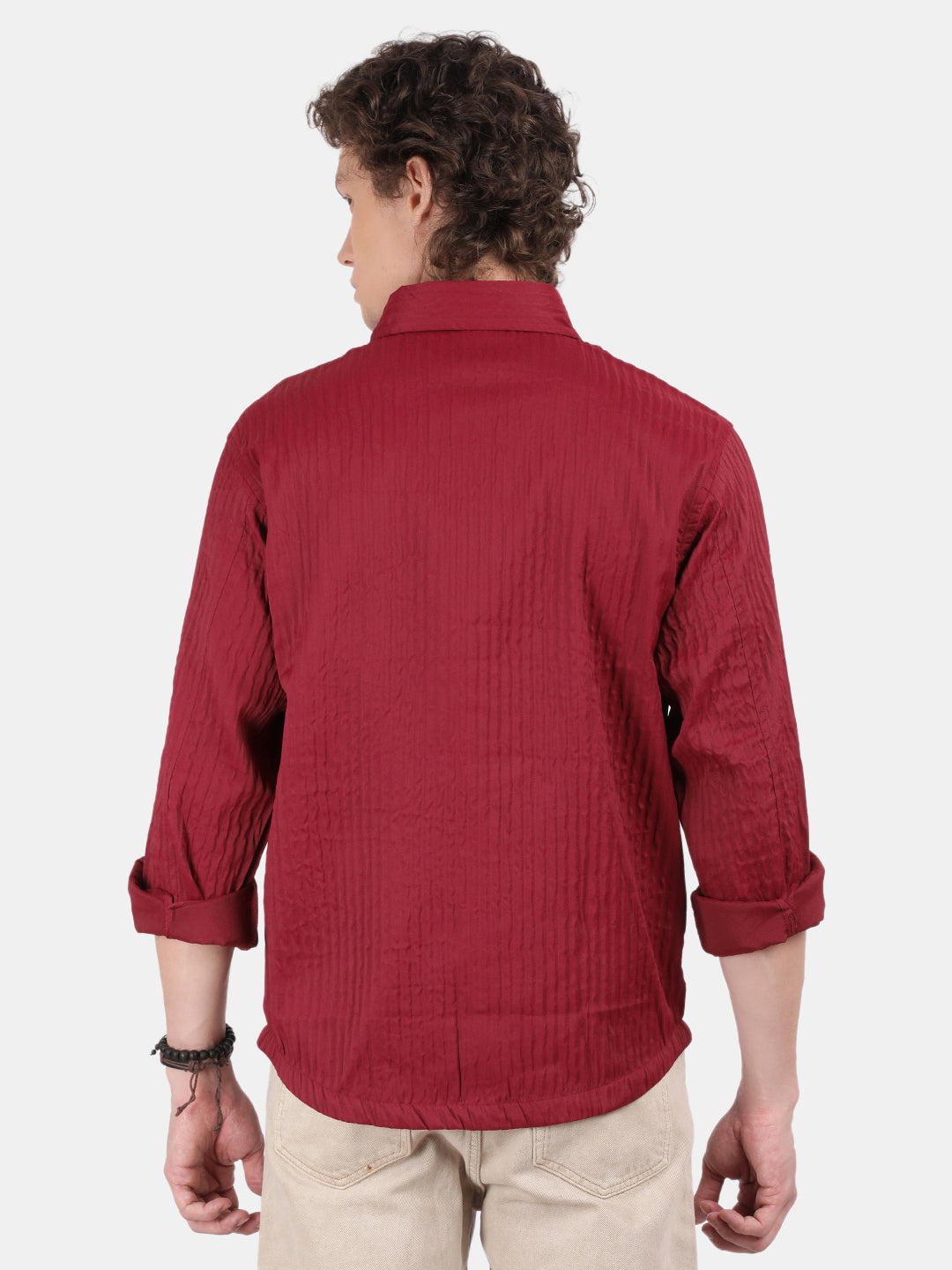 Men Maroon Slim Fit Spread Collar Full Sleeve Casual Shirt