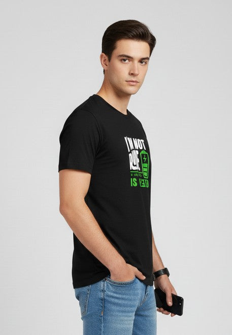 Men Printed Black Cotton Tshirt