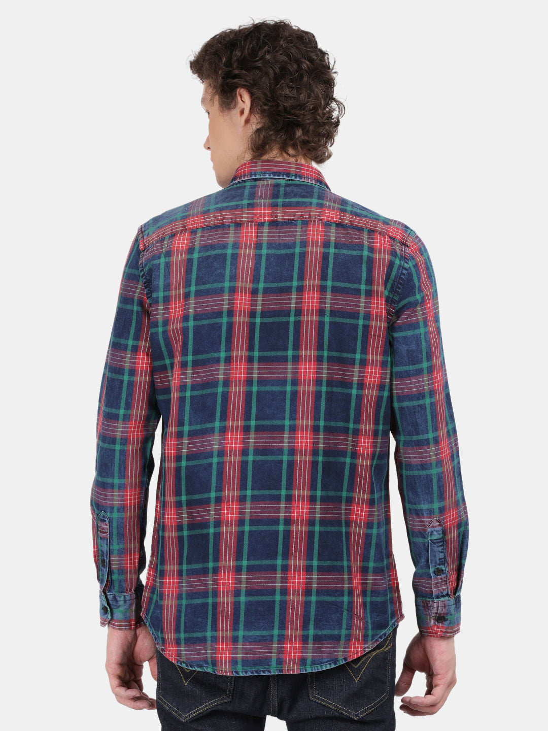 Men Blue Slim Fit Spread Collar Full Sleeve Casual Shirt