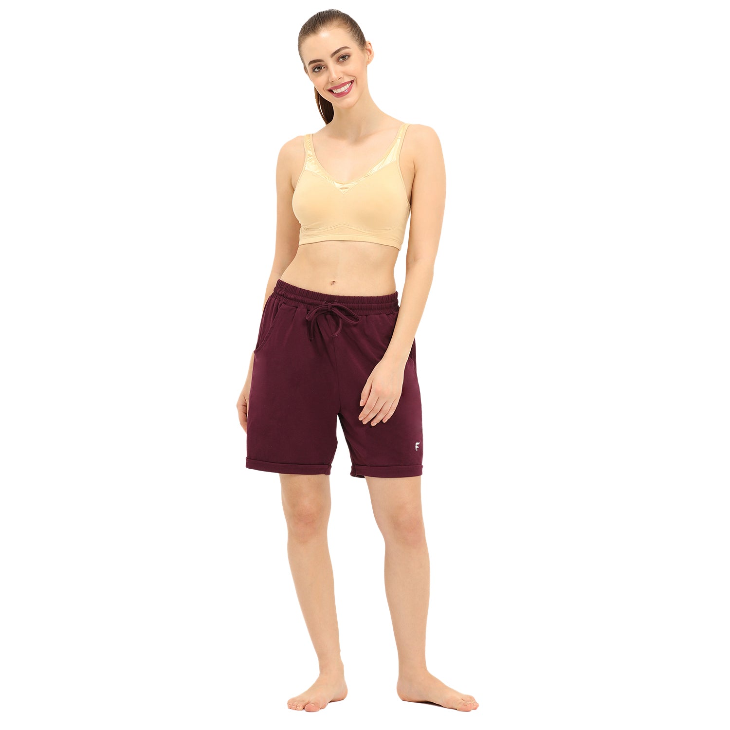 Women Red Thigh Length Shorts