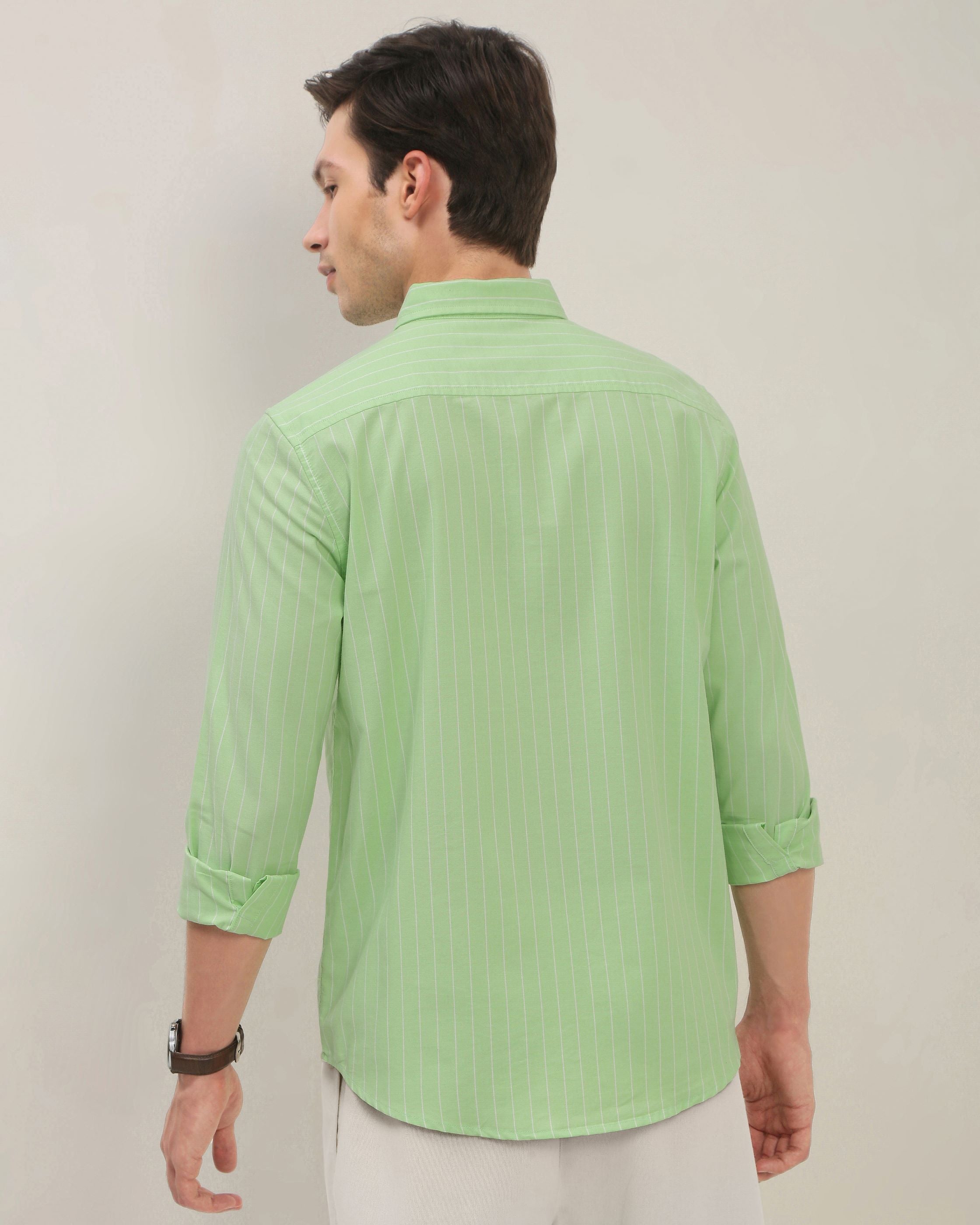 Men Green Striped Shirt