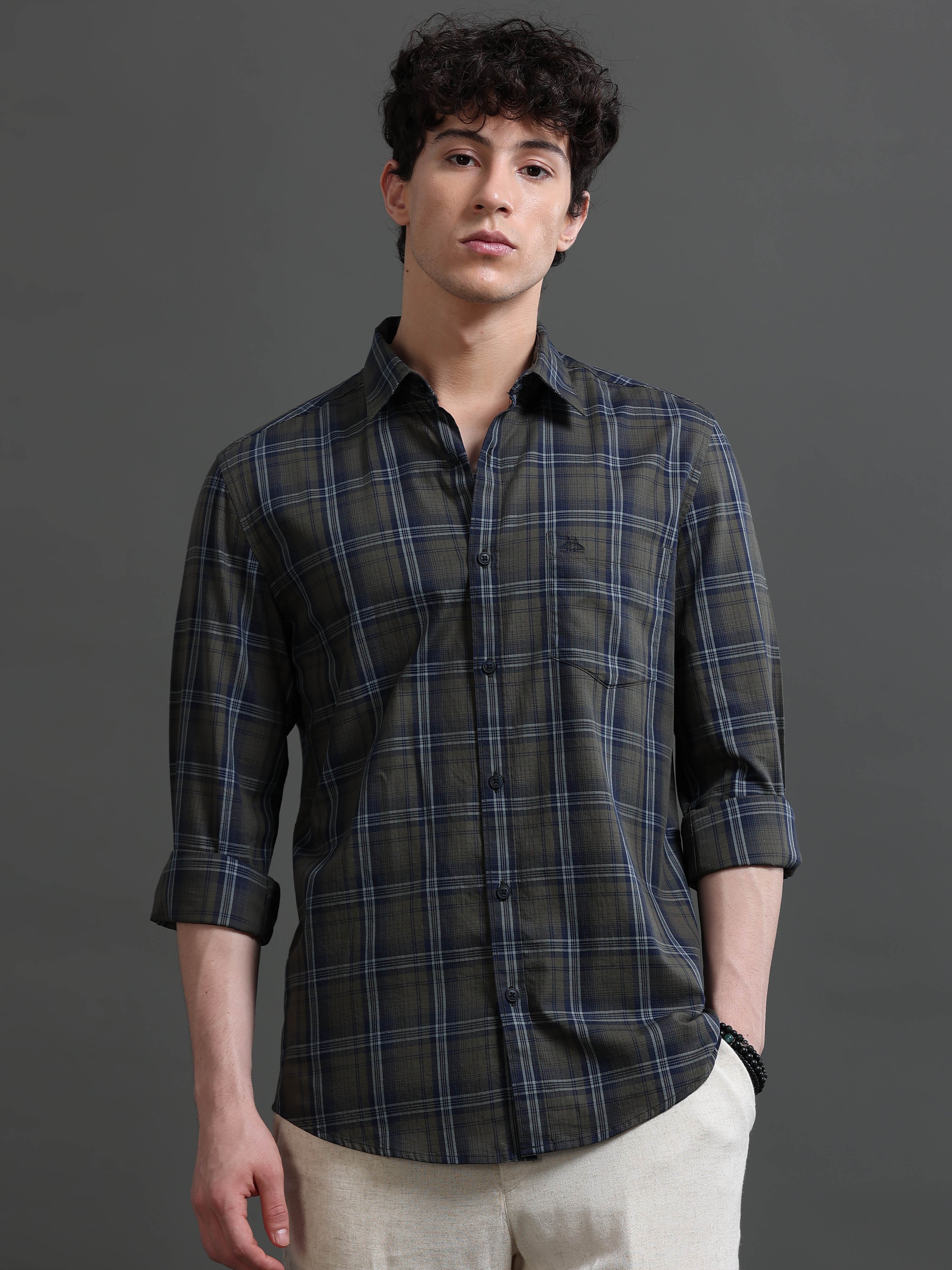 Men Green Check Shirt