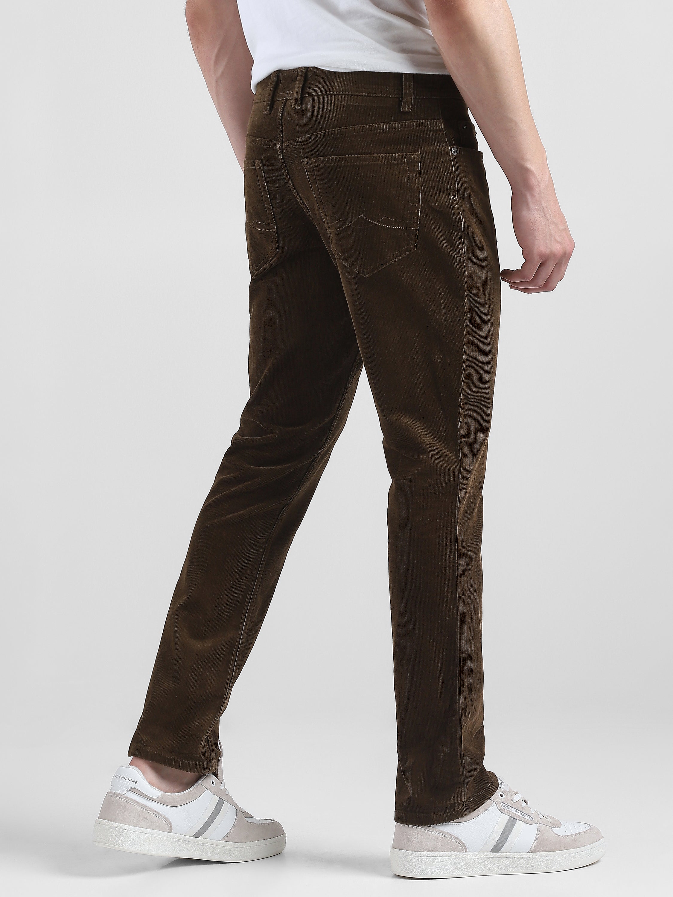 Men Brown Corduroy Straight Fit Trouser