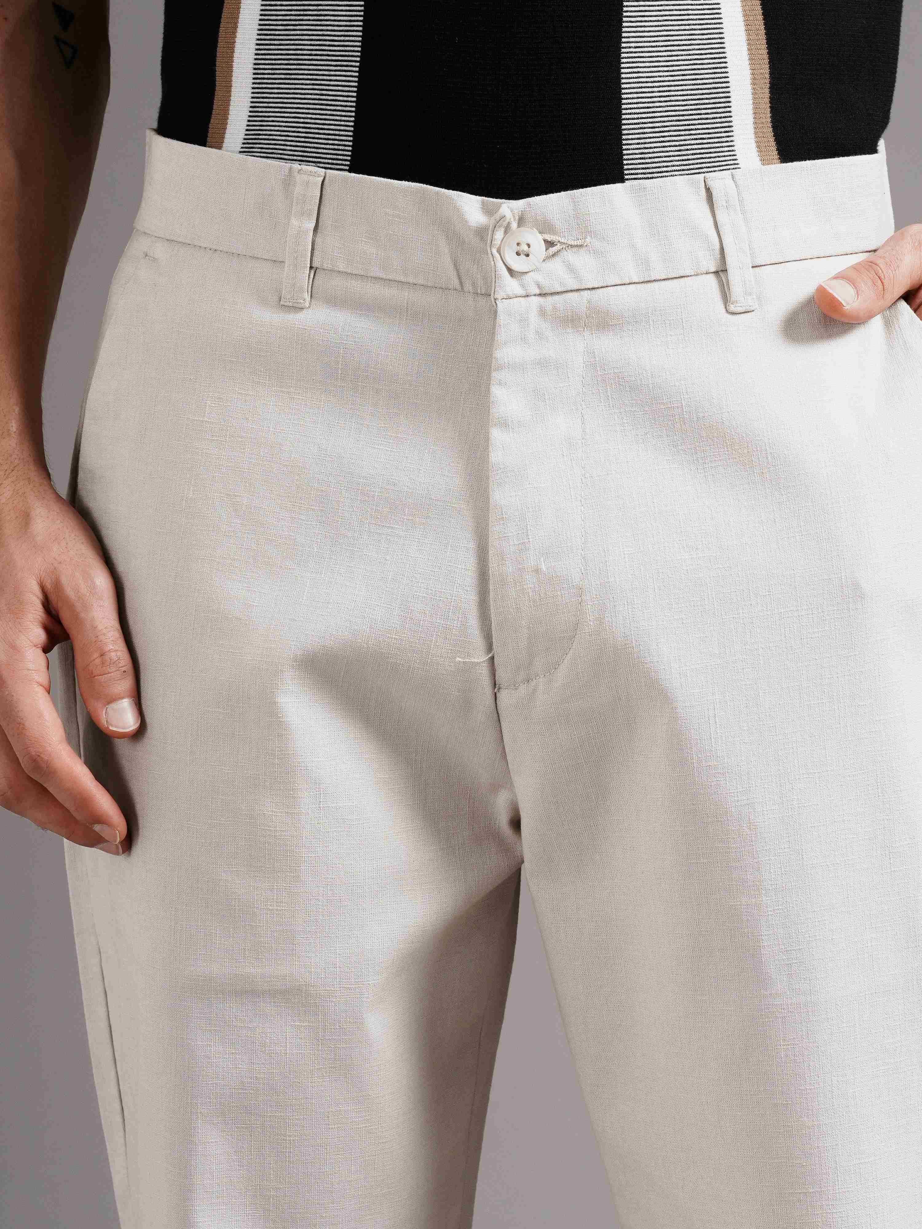 Men Beige Straight Fit Trousers