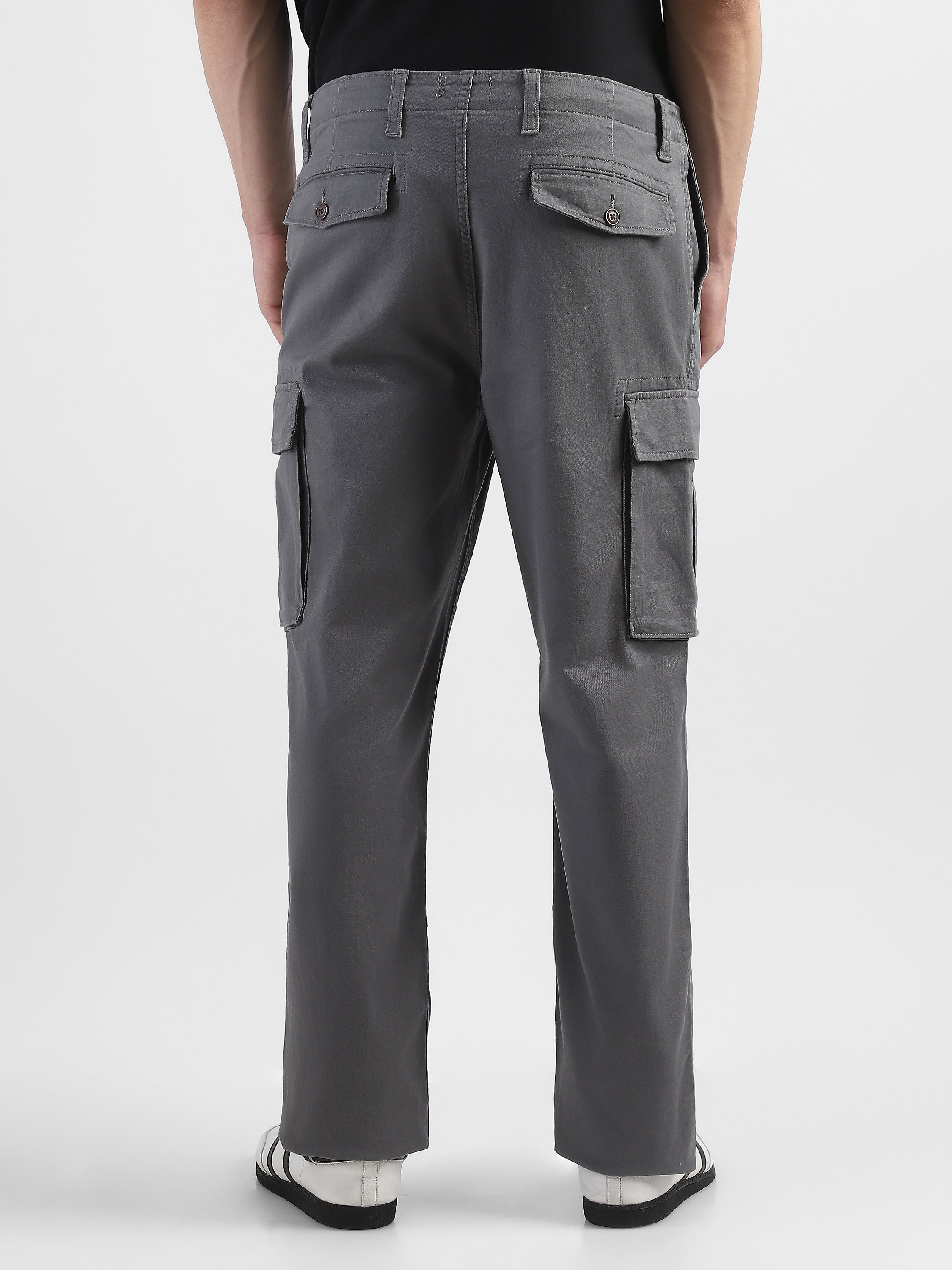 Men Grey  Cotton Mid Rise Cargo Pants