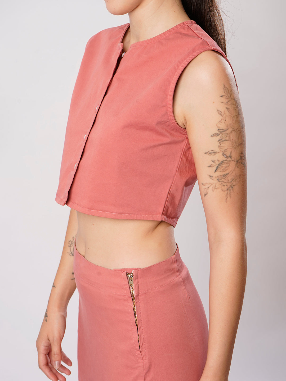 Women Pink Sleeve less top and Skirt Coord Set