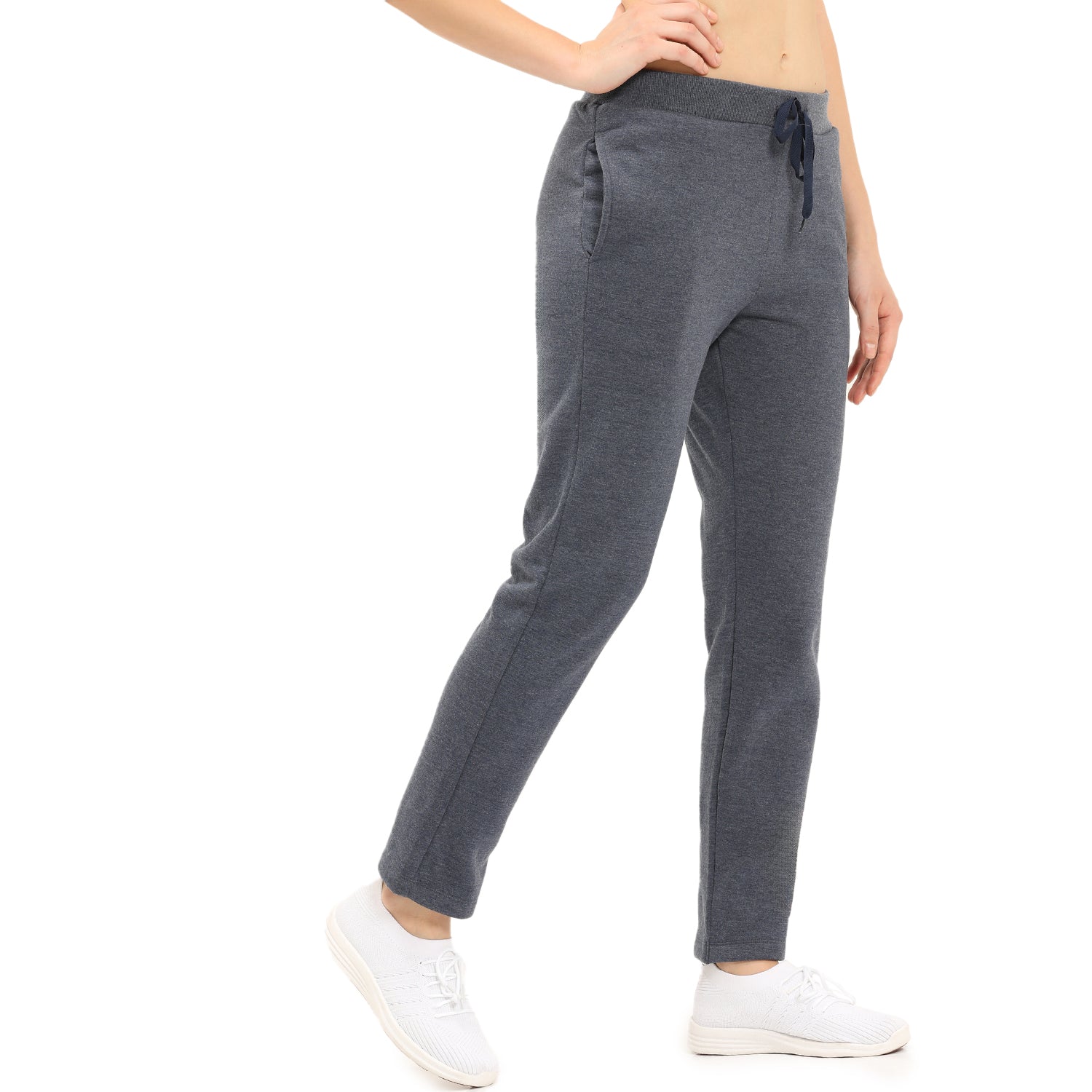 Women Blue Ankle Length Fleece Track Pant