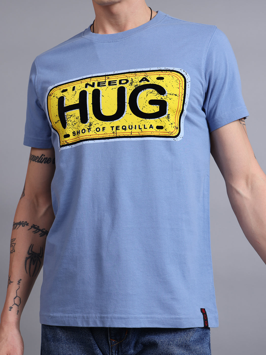Men Blue Cotton Regular T-Shirt