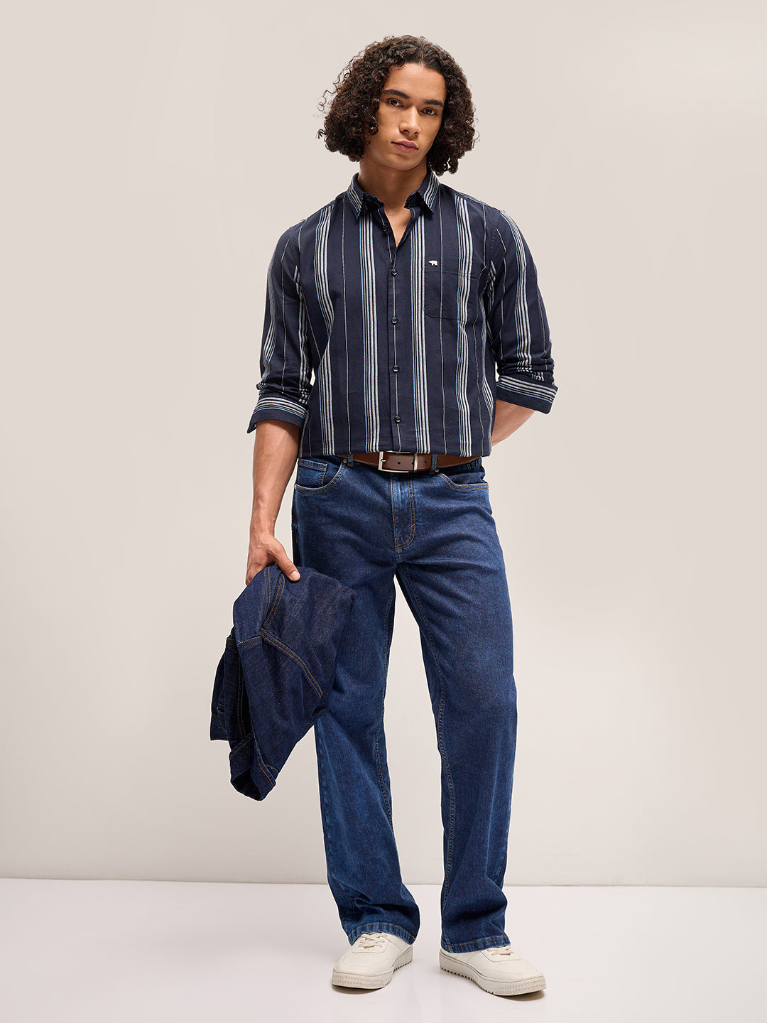 Men Blue Stripe Slim Fit Casual Shirt