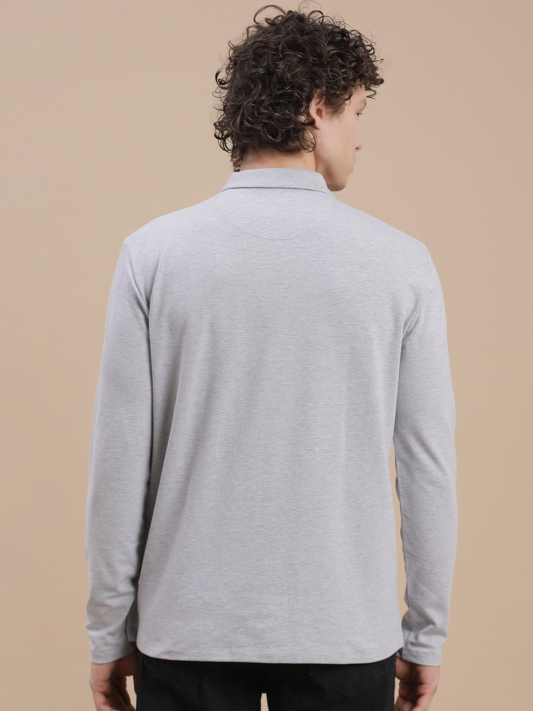Men Grey Bonded Zipper T-Shirt