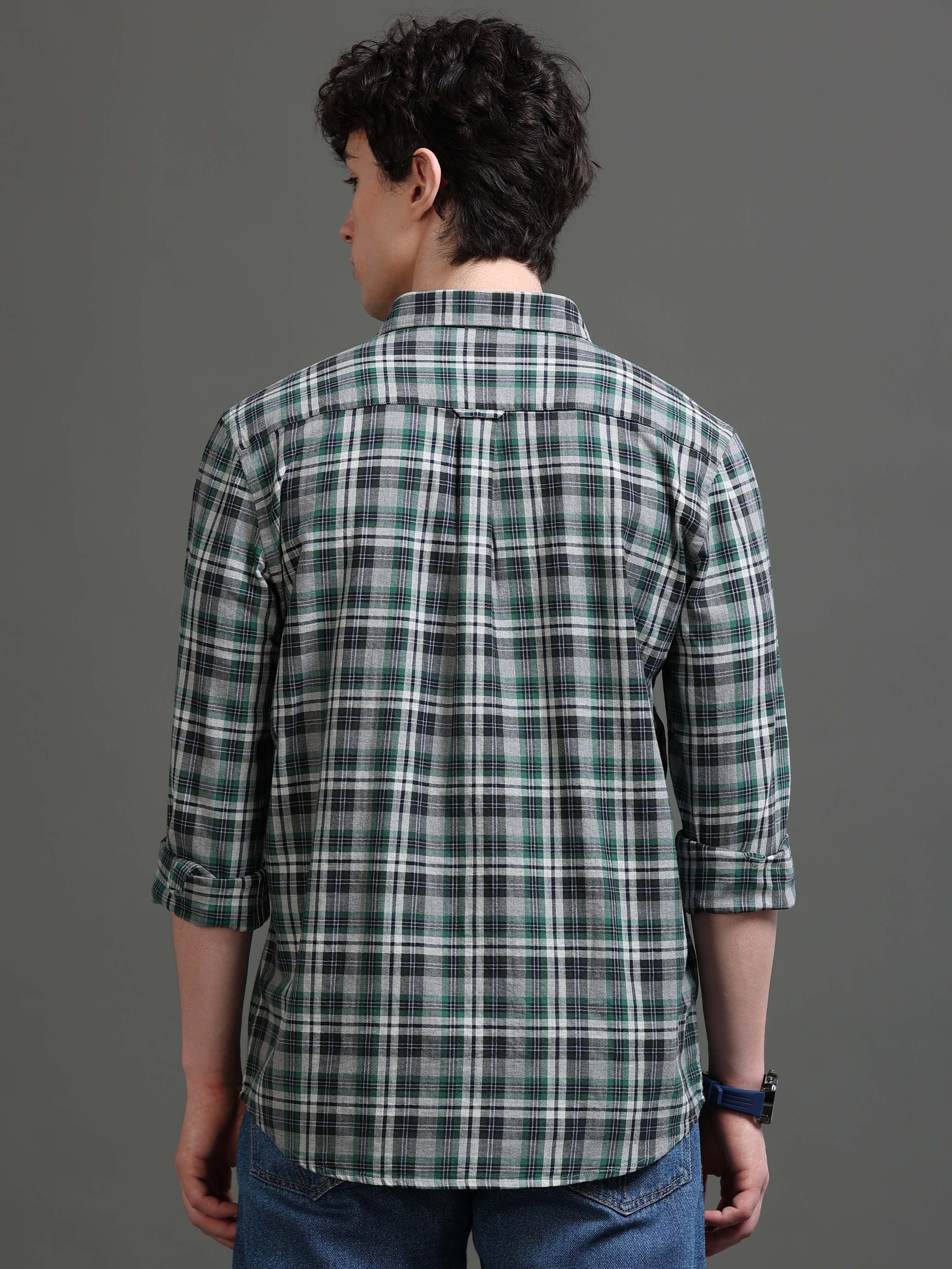 Men Green Checked Shirt