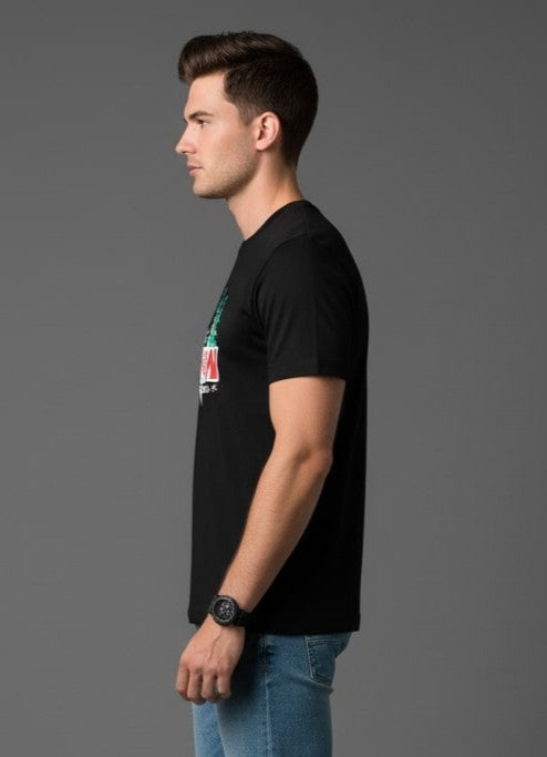 Men Printed Black Cotton Tshirt