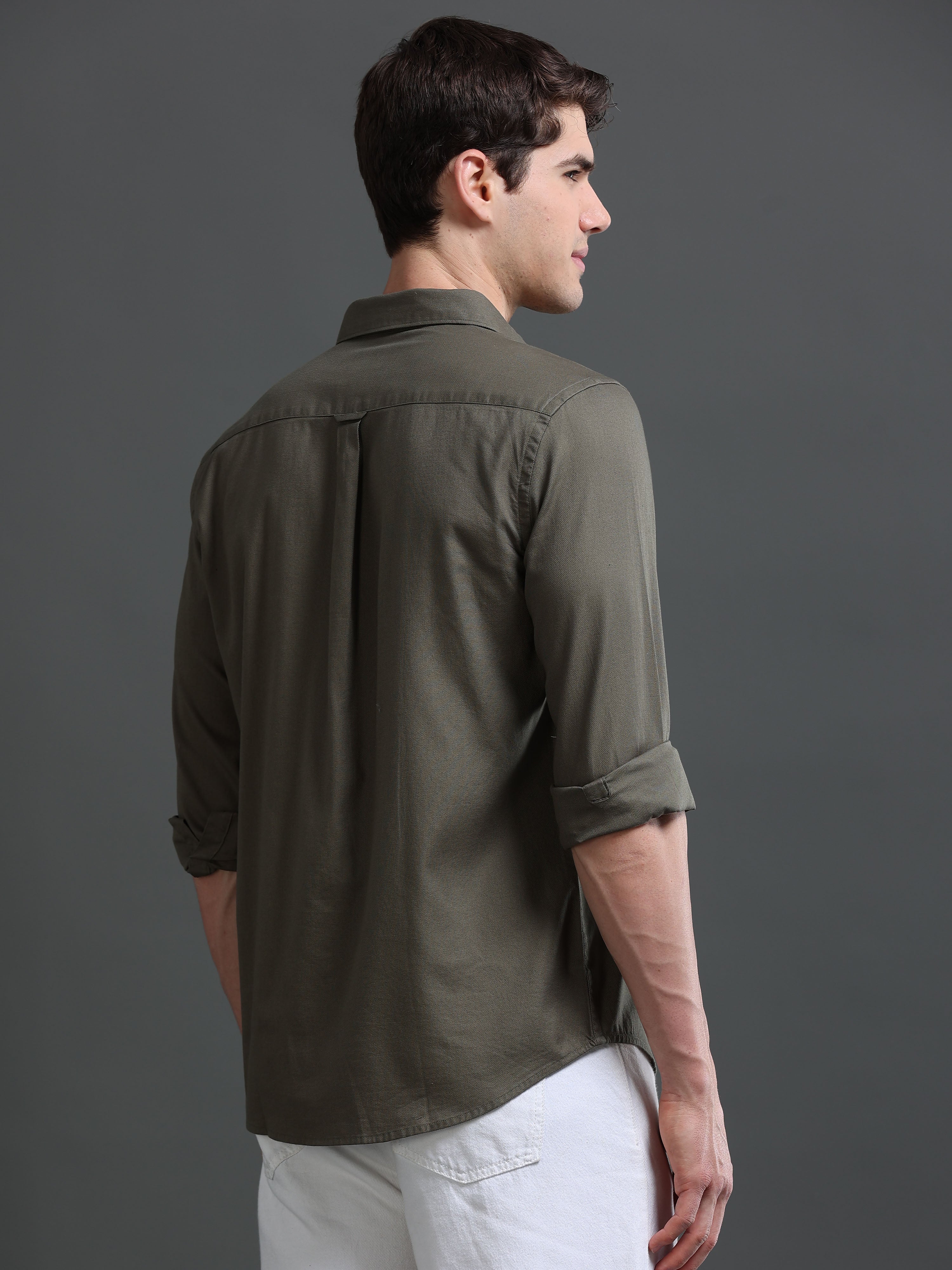 Men Olive Dobby Shirt