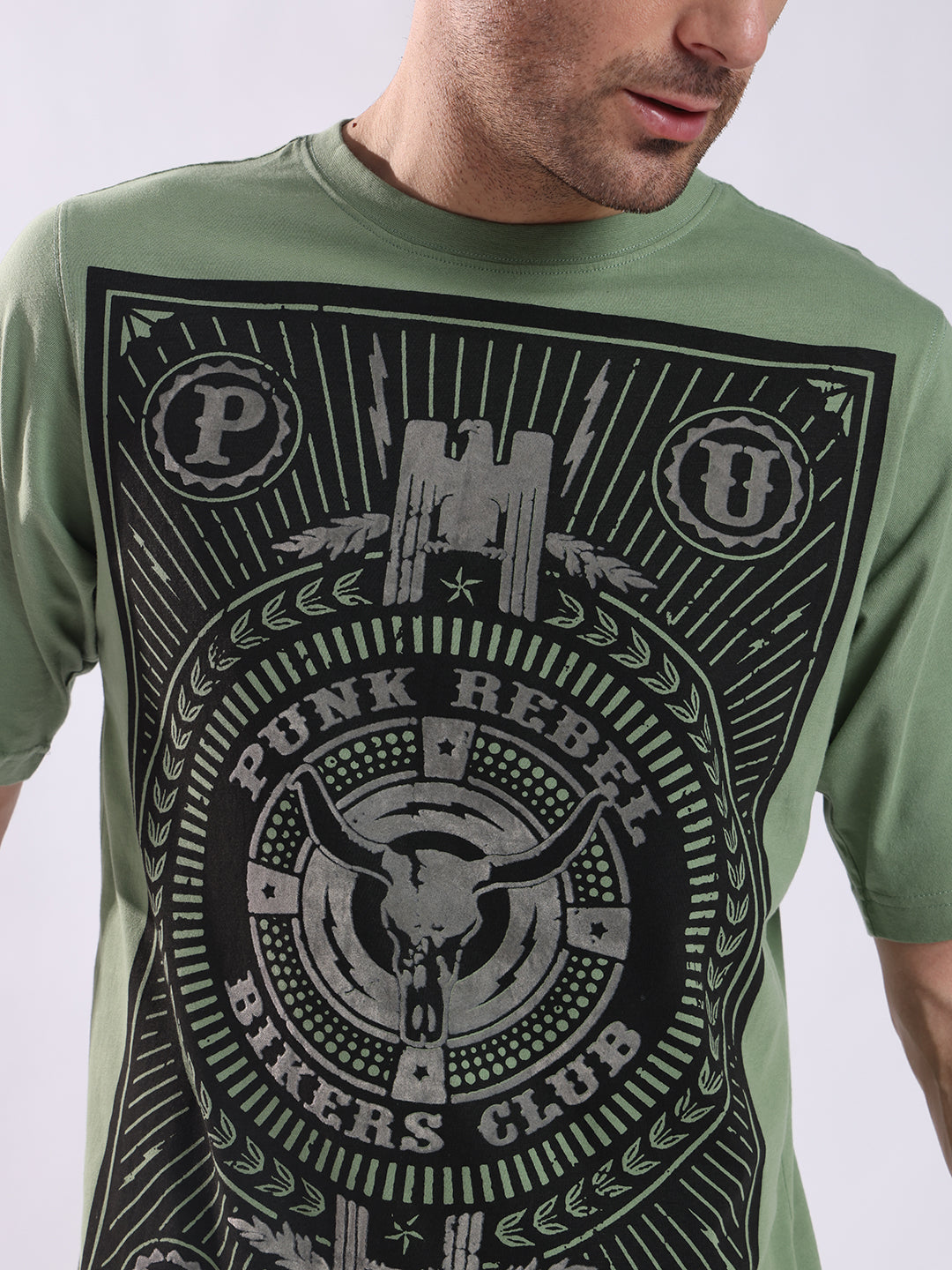 Men Olive Cotton Oversized T-Shirt