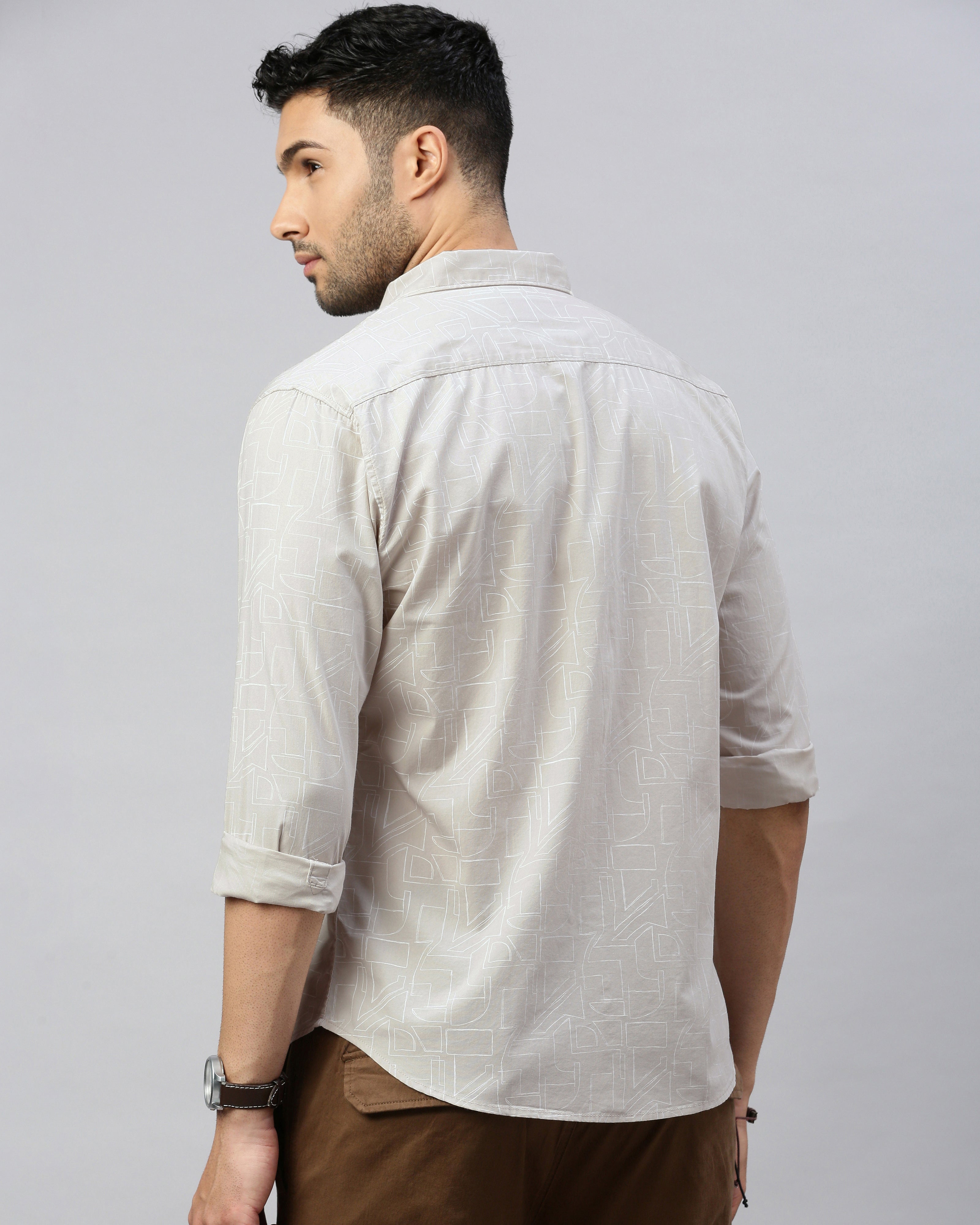 Men Beige Cotton Slim Shirt