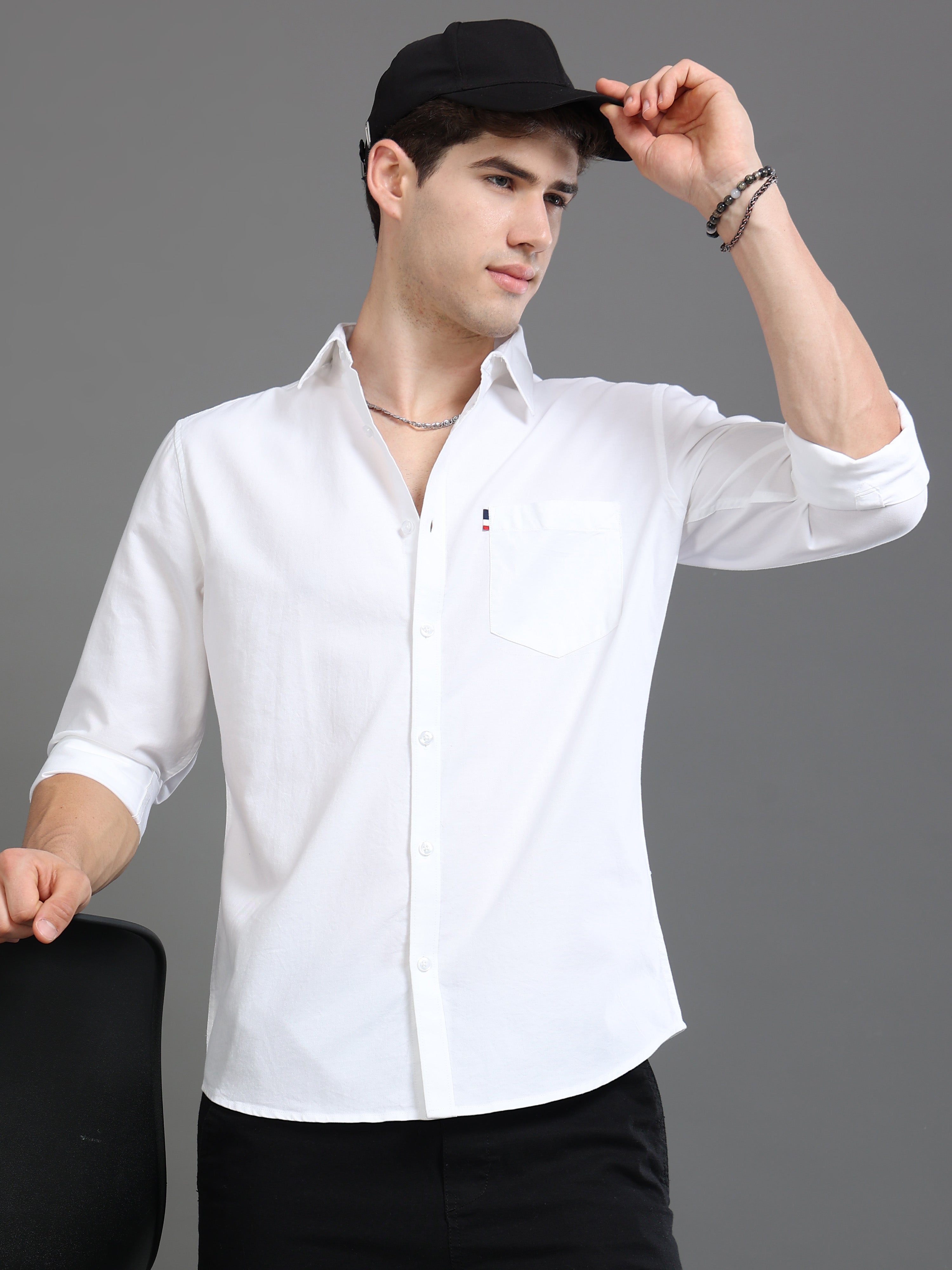 Men White Plain Shirt