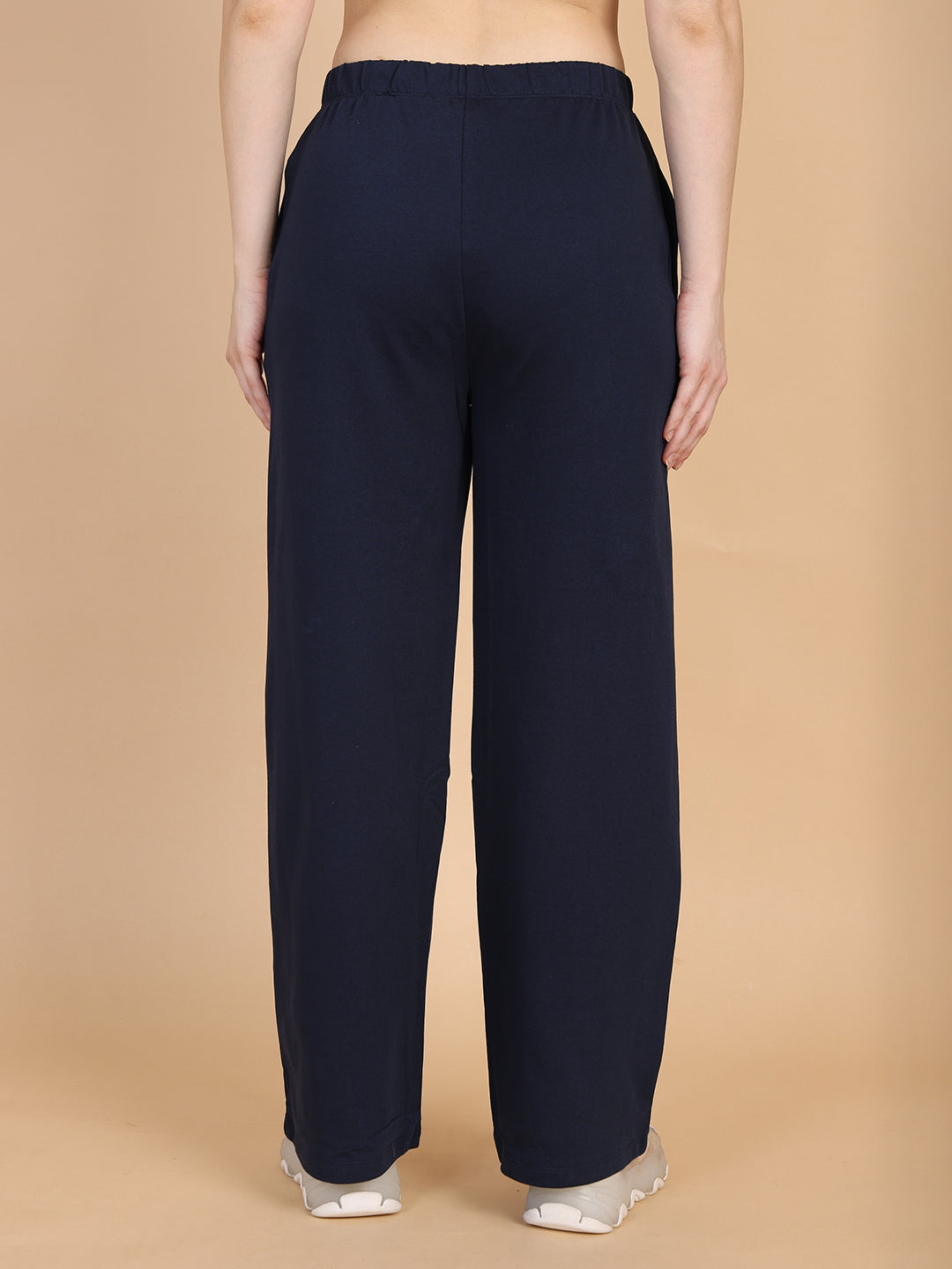 Women Navy Pleated Flare Straight Pant