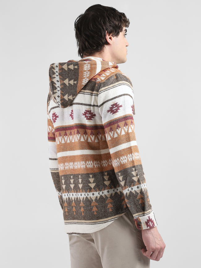 Men Orange Brown Comfort Fit Shacket