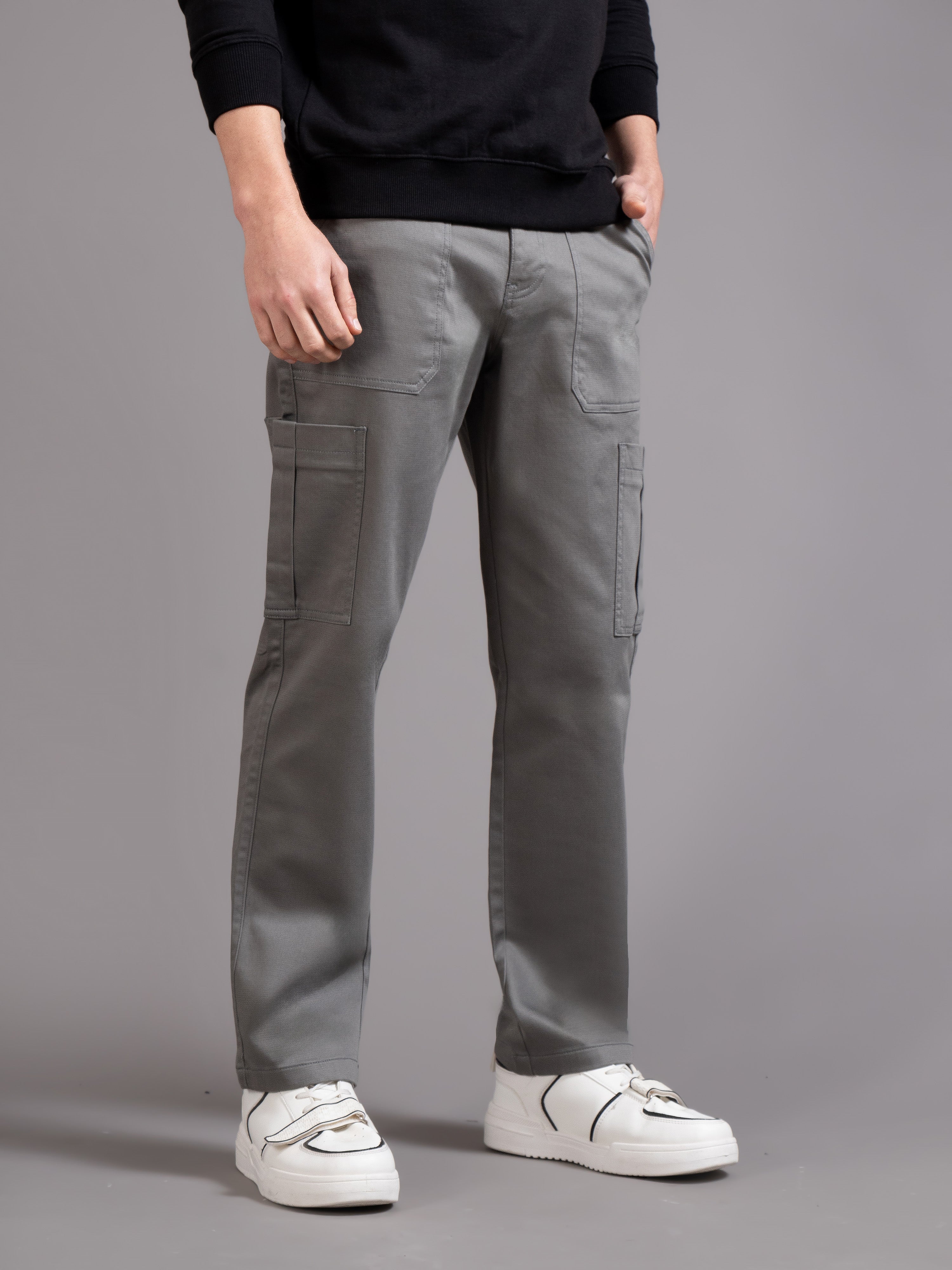 Men Grey Straight Fit Cargo Trouser