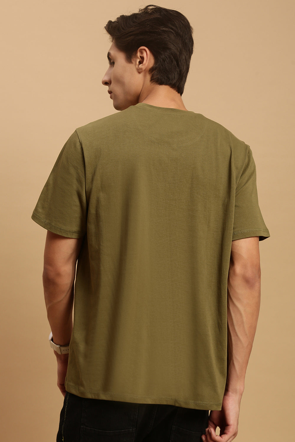 Men Olive Half Sleeve T-Shirt