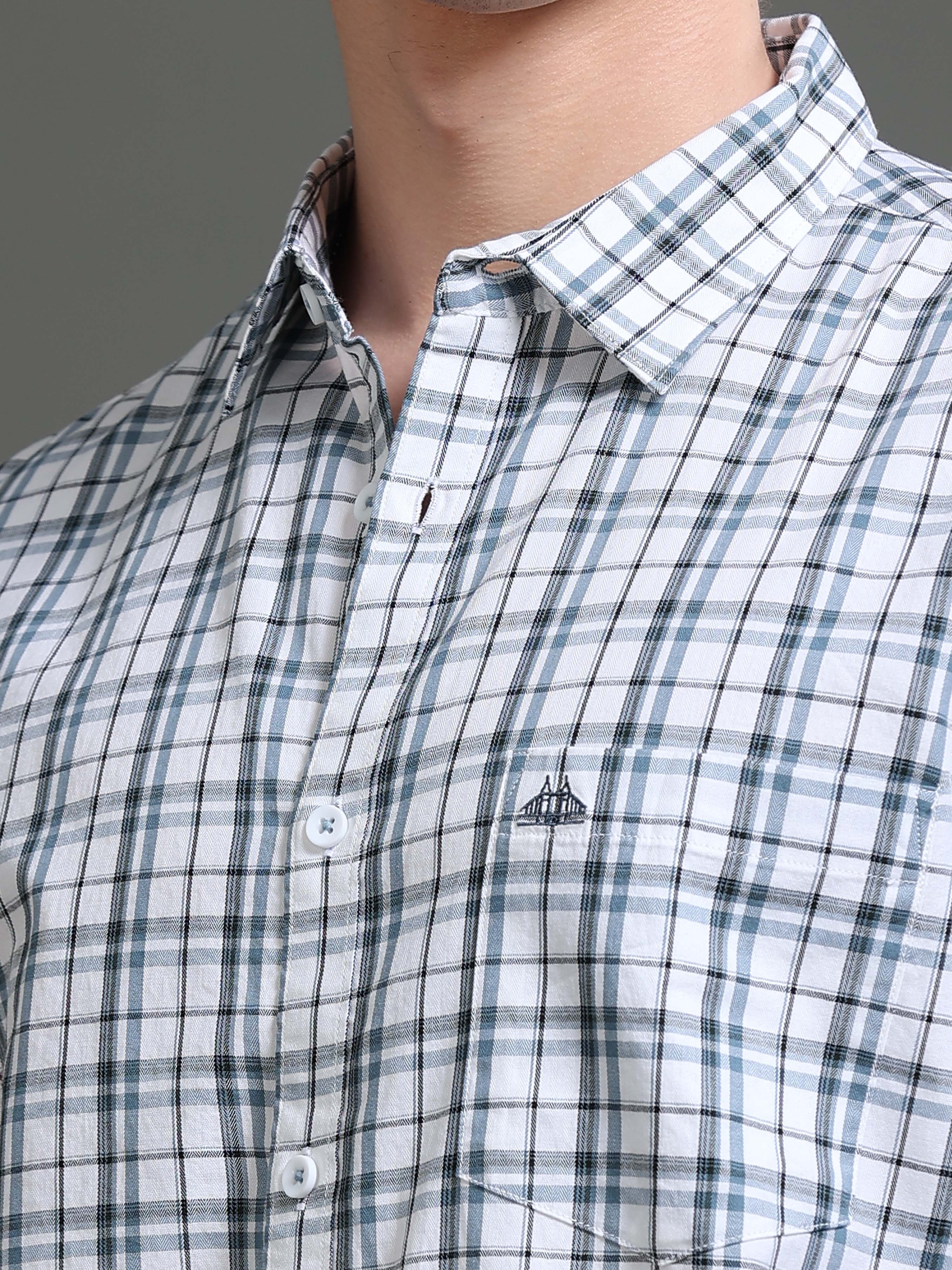 Men White Checked Shirt