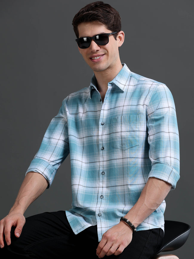 Men Blue Checked Cotton Shirt