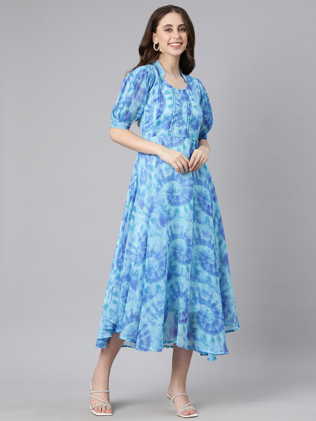 Women Blue Floral Chiffon Dress